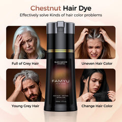 Close-up of Famyu 3-in-1 herbal shampoo being applied to hair.