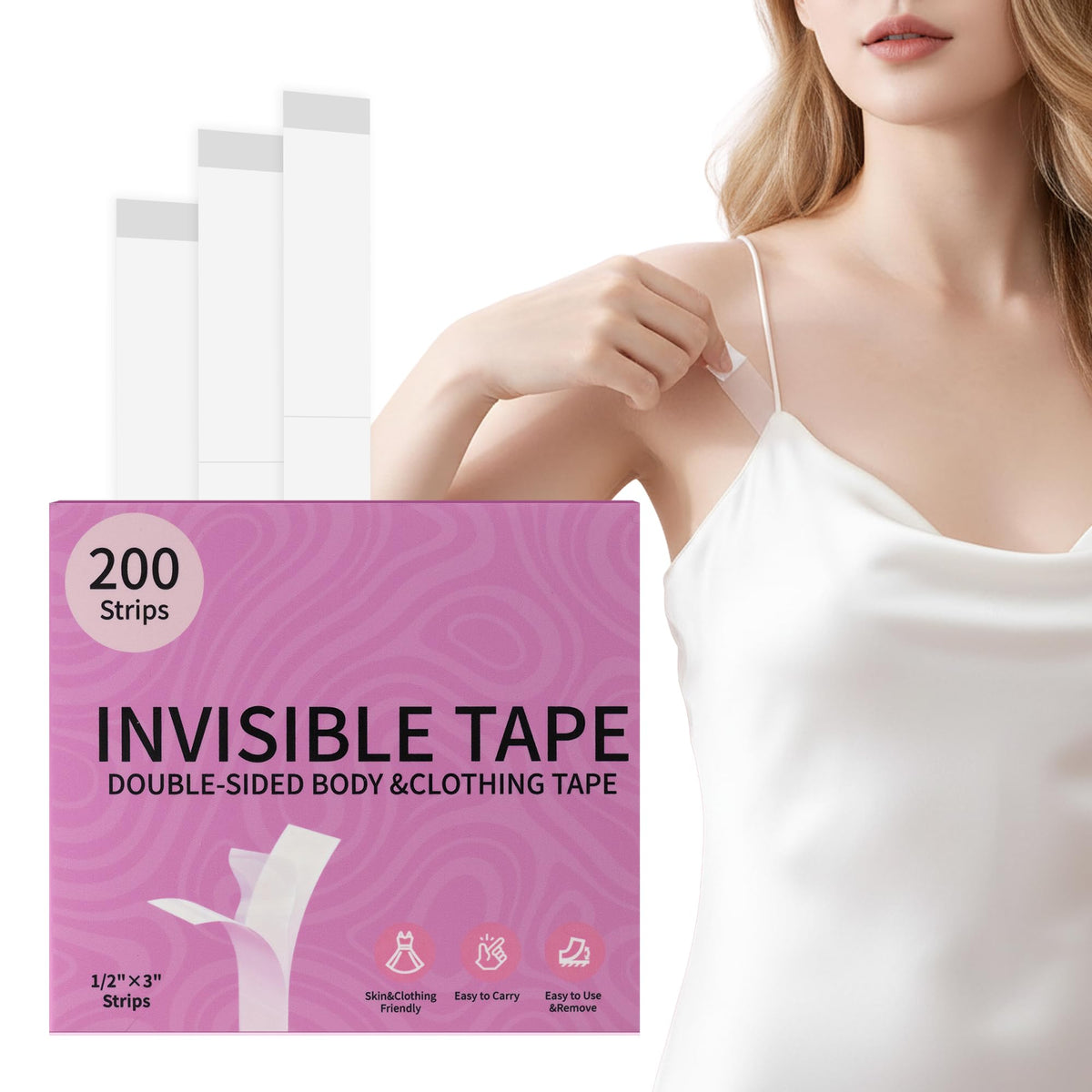 Fanceasily 200 strips fashion tape unboxing showing discreet, skin-friendly hold for outfits