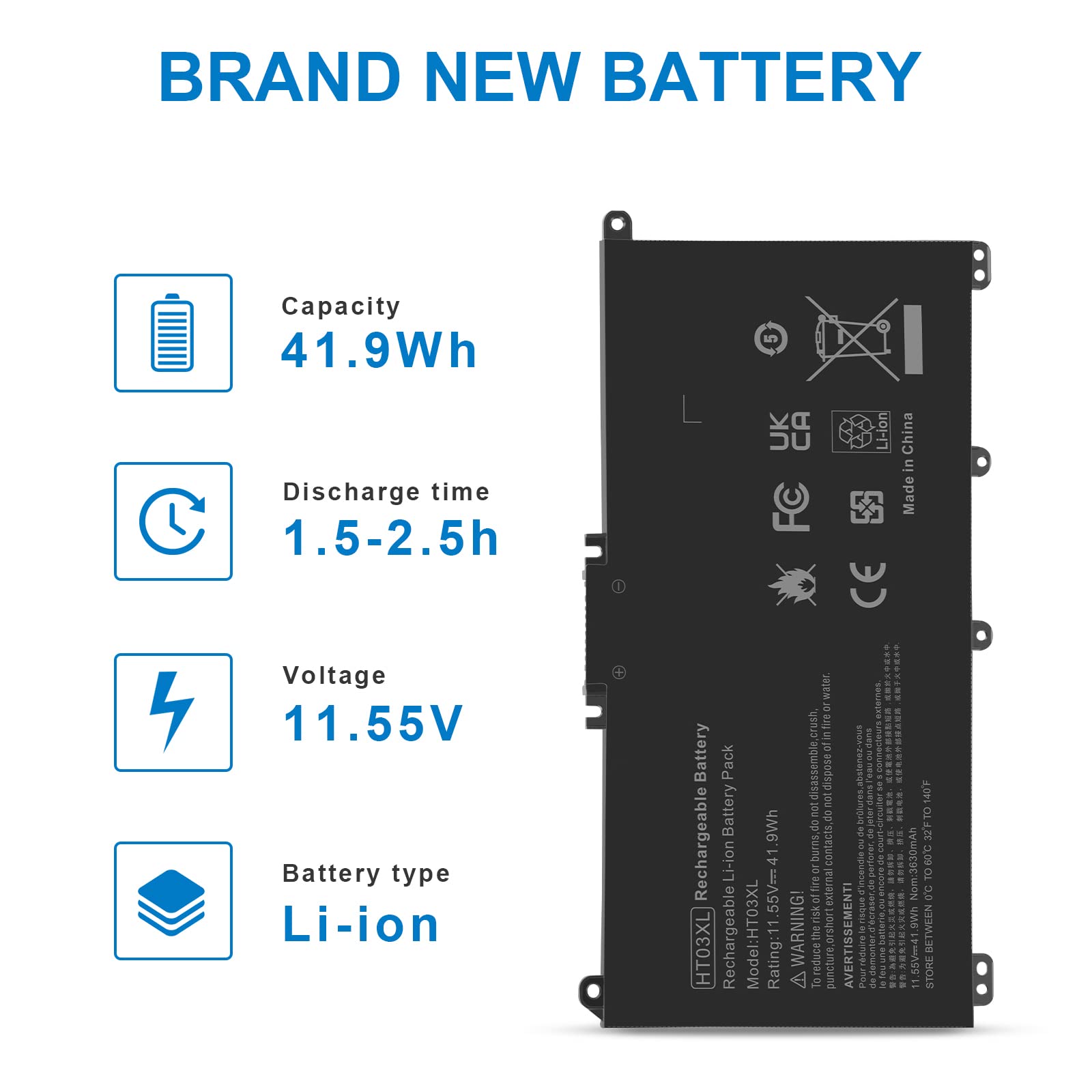 HT03XL 11.55V 41.9Wh specification demonstrated for longer HP Pavilion sessions.