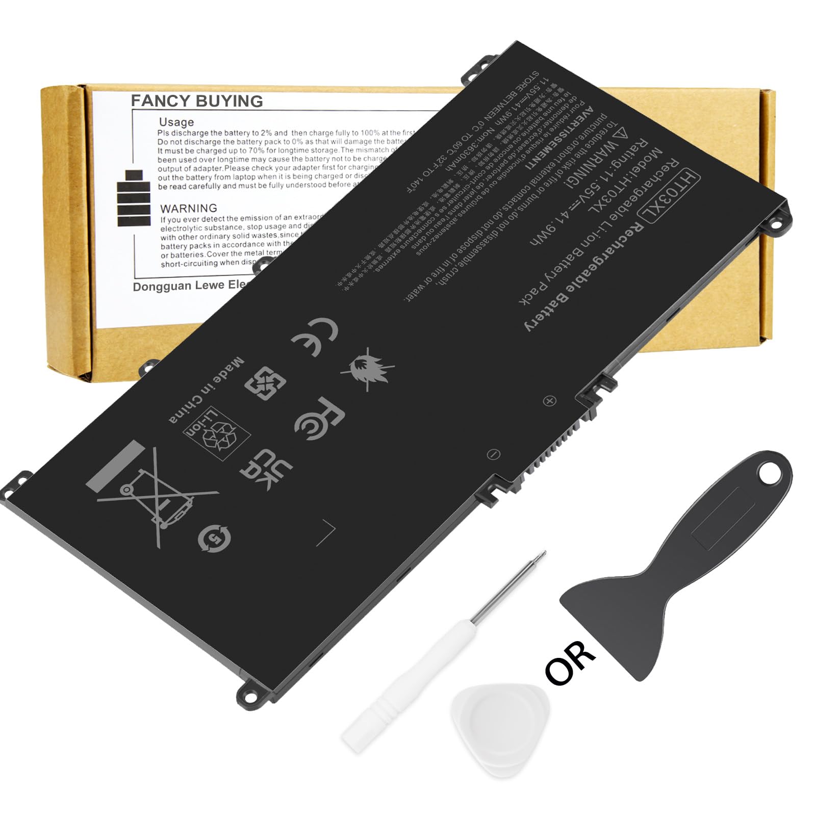 Fancy Buying HT03XL battery packaging with tools for quick HP Pavilion replacements.