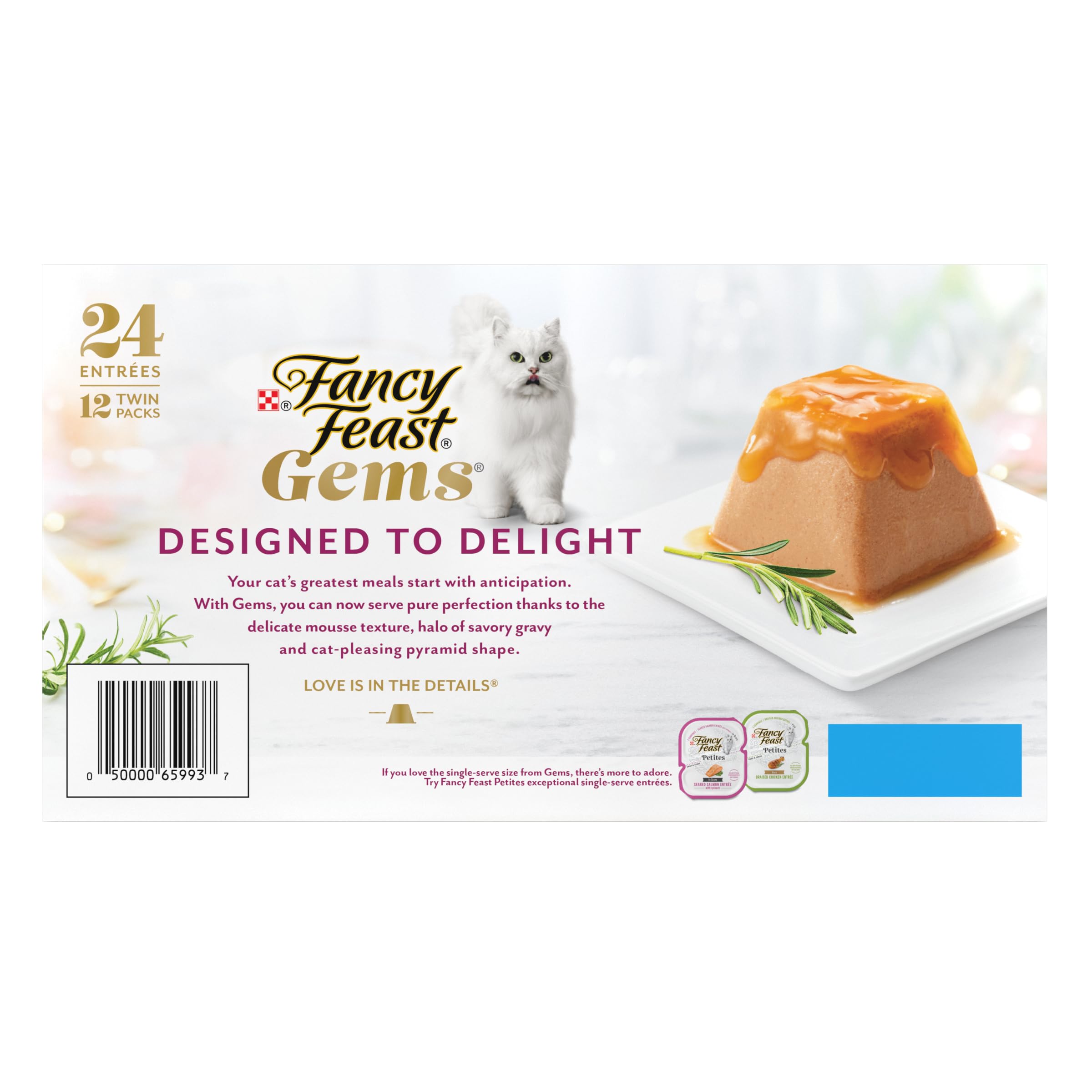 Fancy Feast Gems gourmet appearance; vibrant textures appeal to cats and owners.