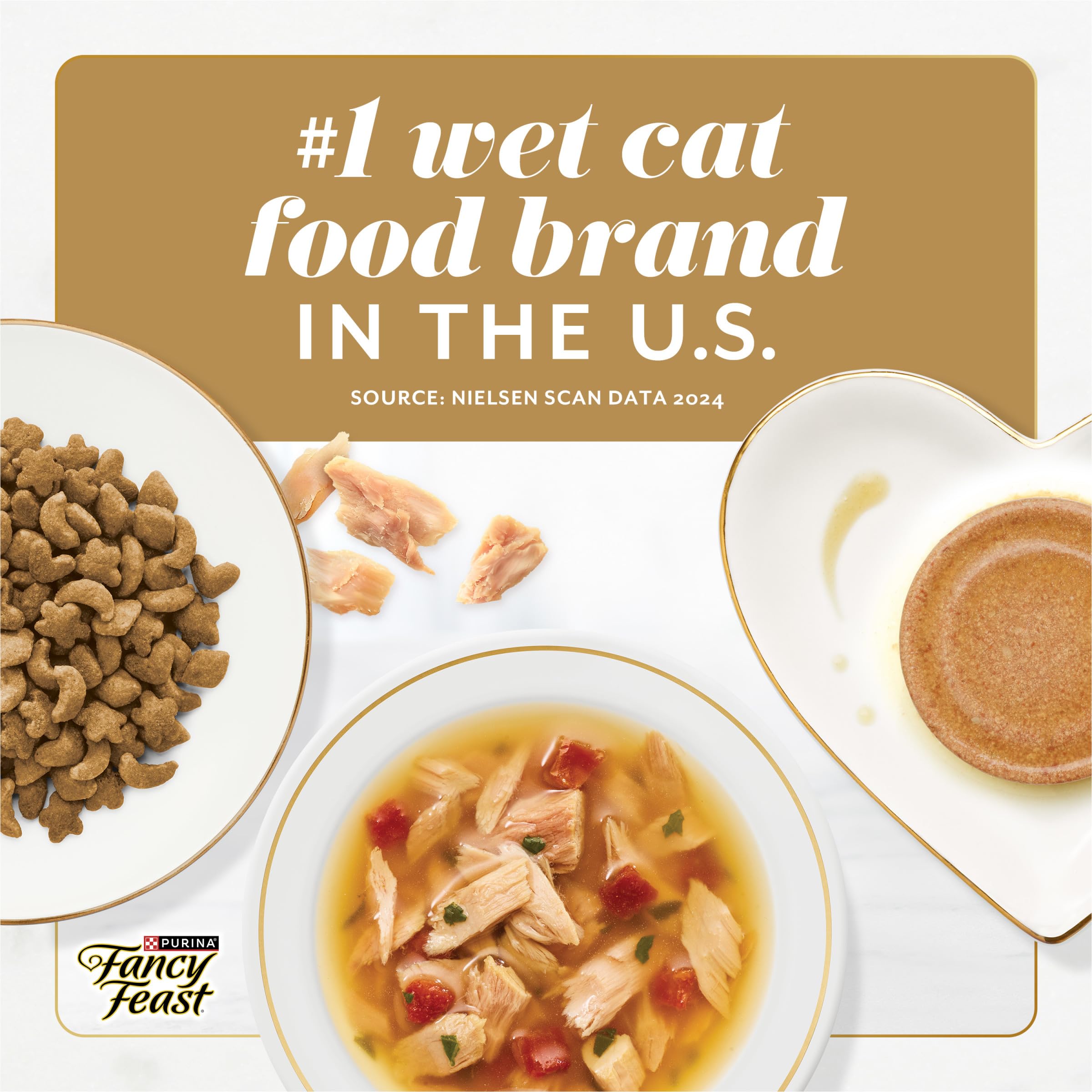 Fancy Feast Gems gravy pour shot; savory cascade enhances mealtime appeal.