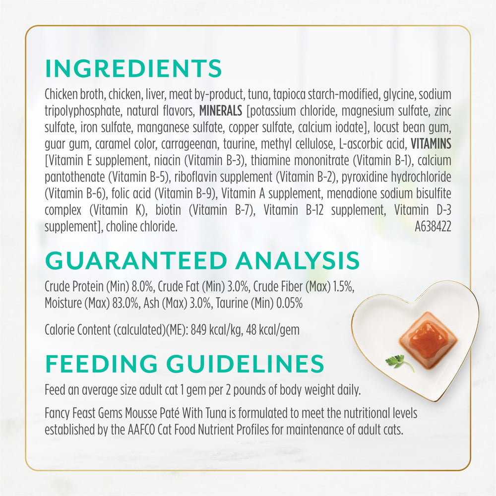 Fancy Feast Gems Mousse real tuna provides protein-forward flavor