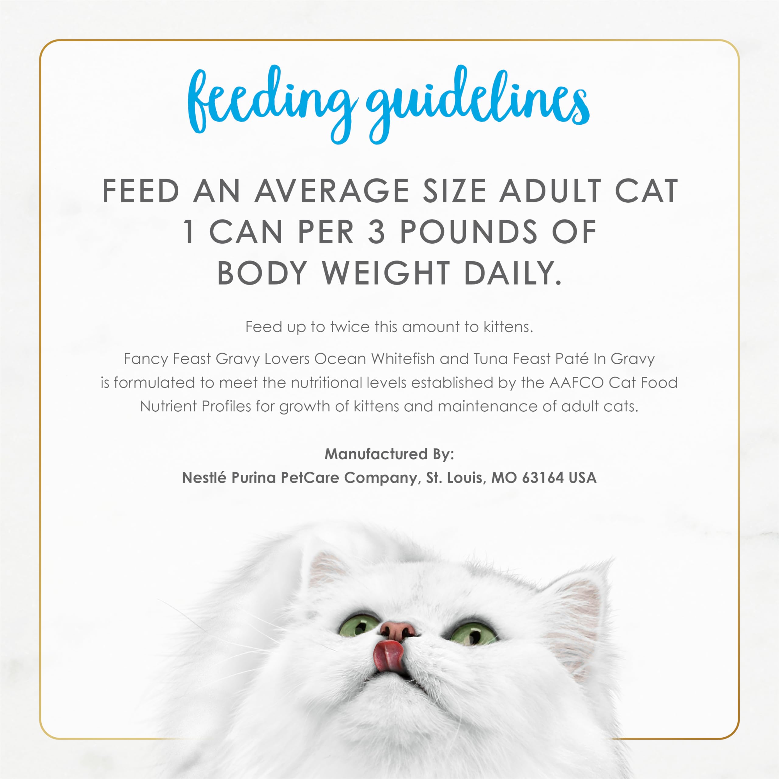 Fancy Feast Gravy Lovers packaging signals balanced nutrition for adult cats