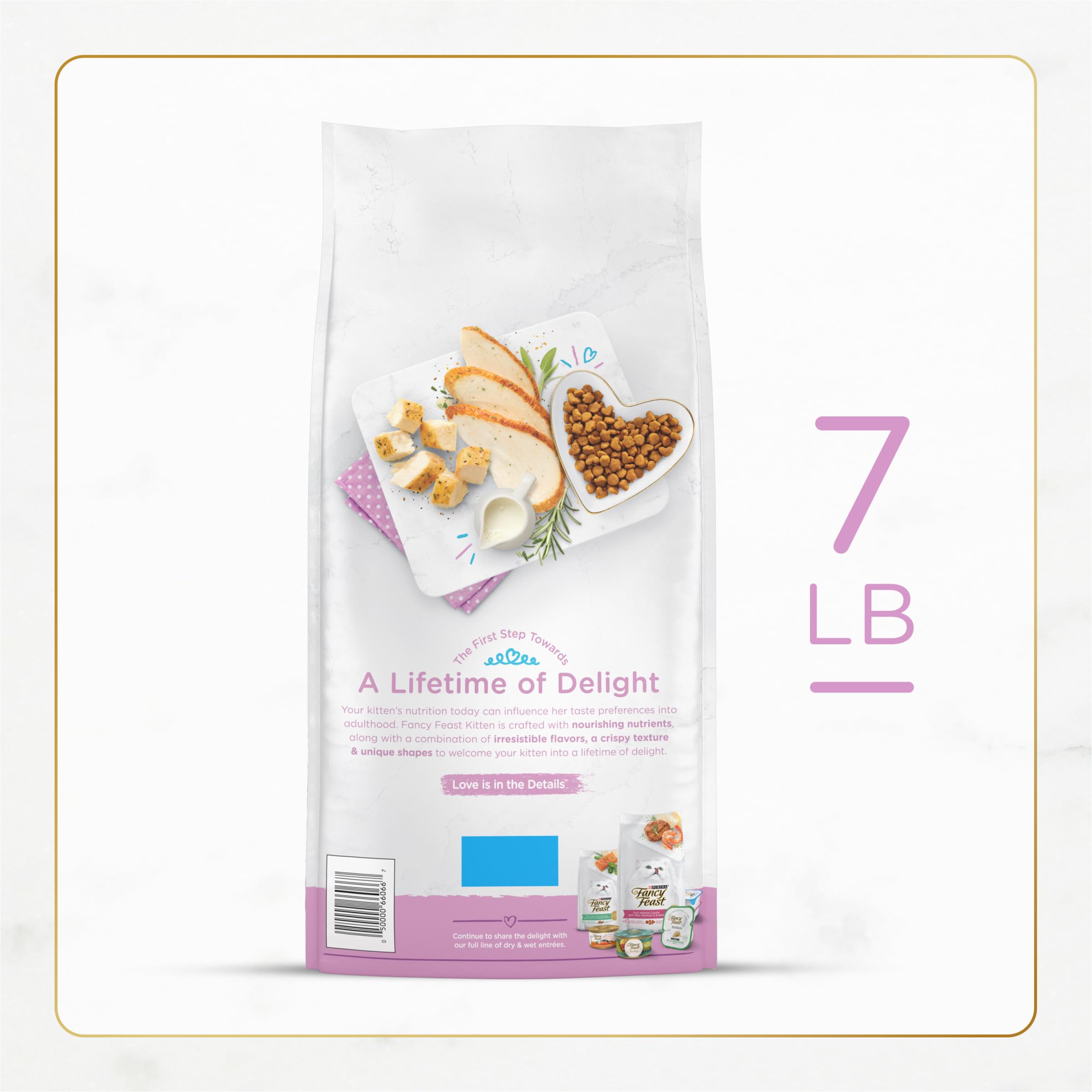 Fancy Feast kitten food features crispy shapes that appeal to curious eaters.