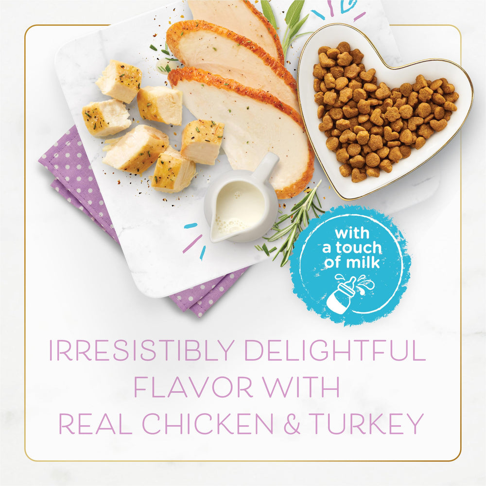 Fancy Feast real chicken and turkey kibble delivers irresistible kitten flavor.