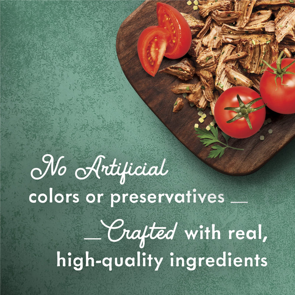 Fancy Feast Medleys shredded beef ragu 3 oz can emphasizes tender shredded texture.