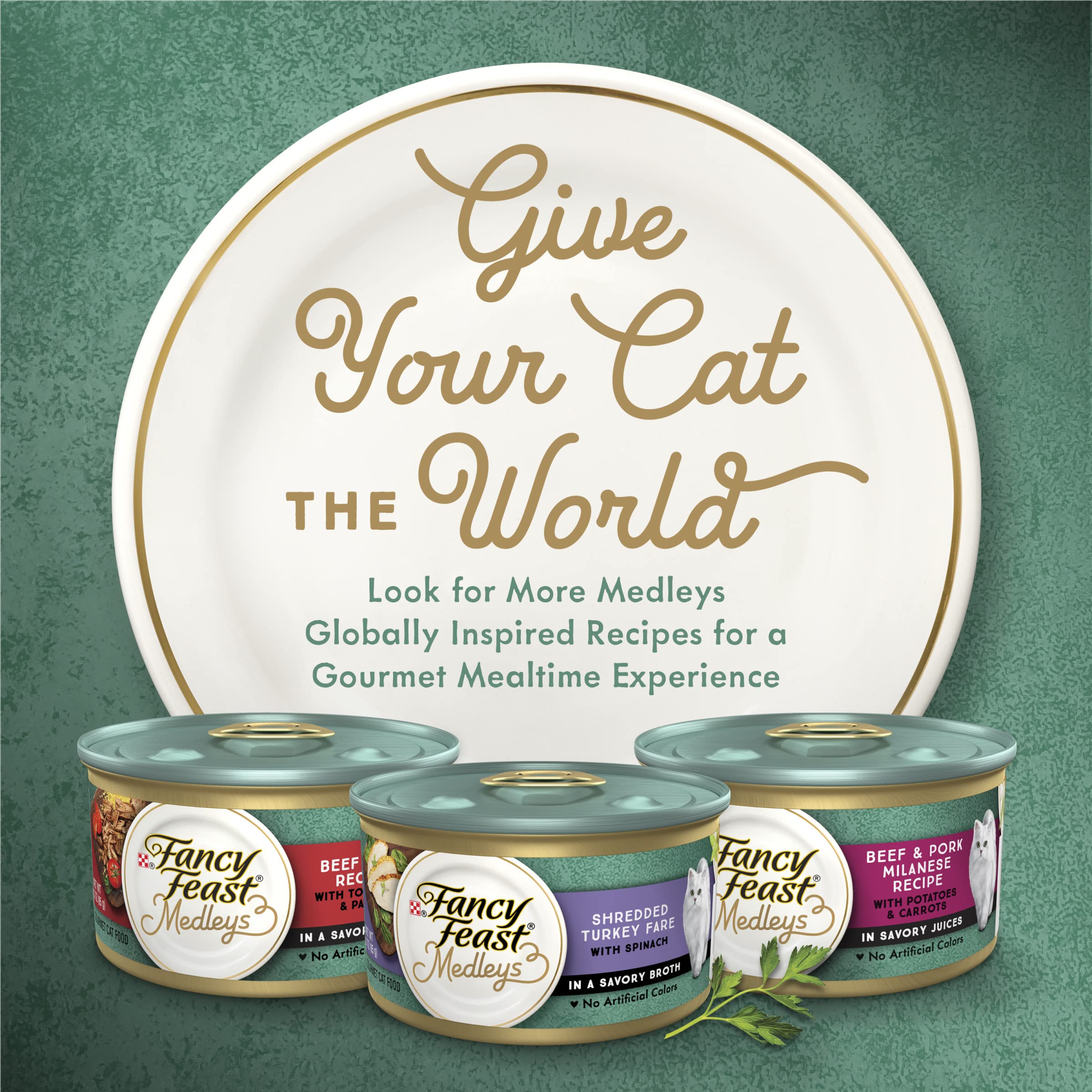 Fancy Feast Medleys Primavera pack shot emphasizing convenience and variety.