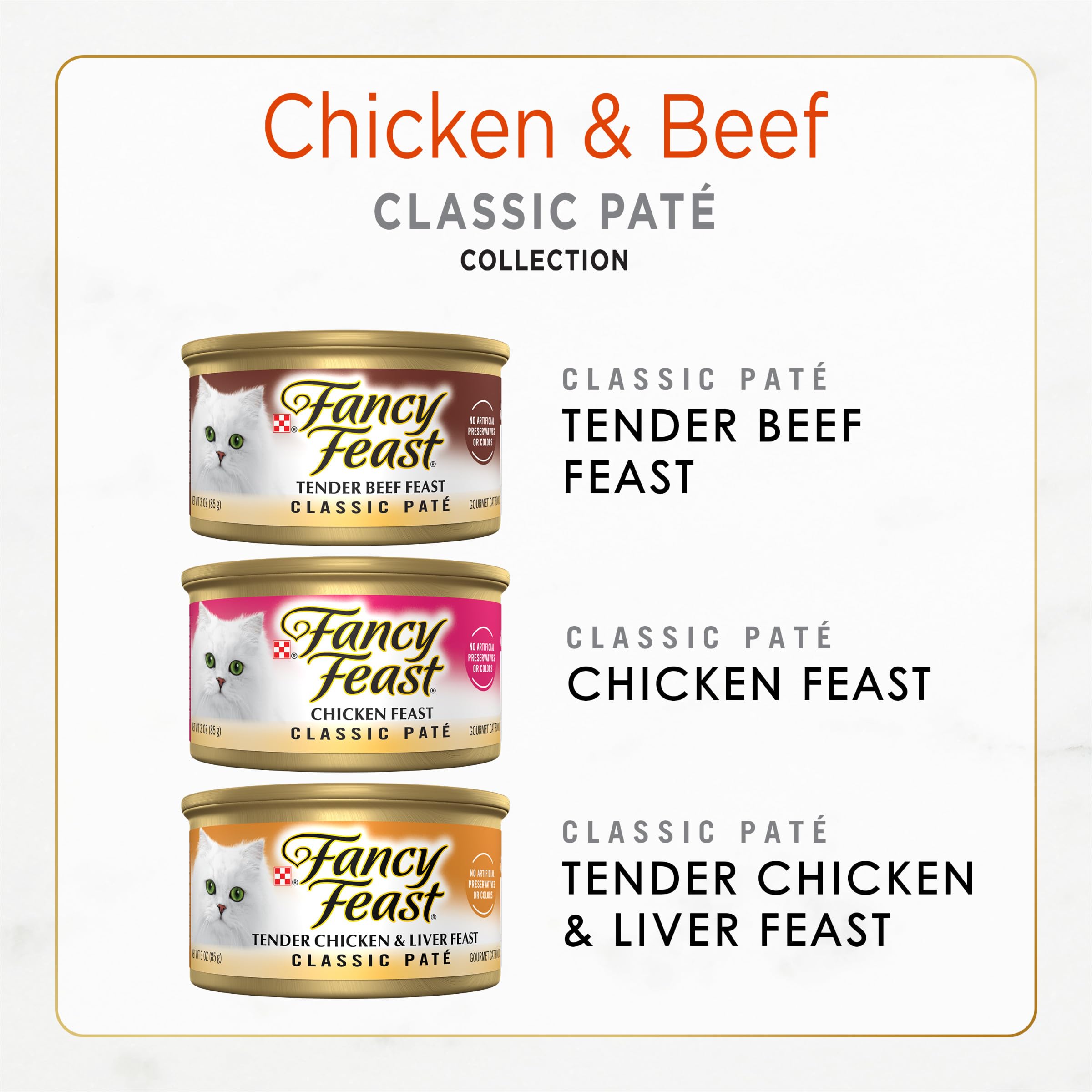 Fancy Feast pull-tab cans closeup for easy, mess-free serving