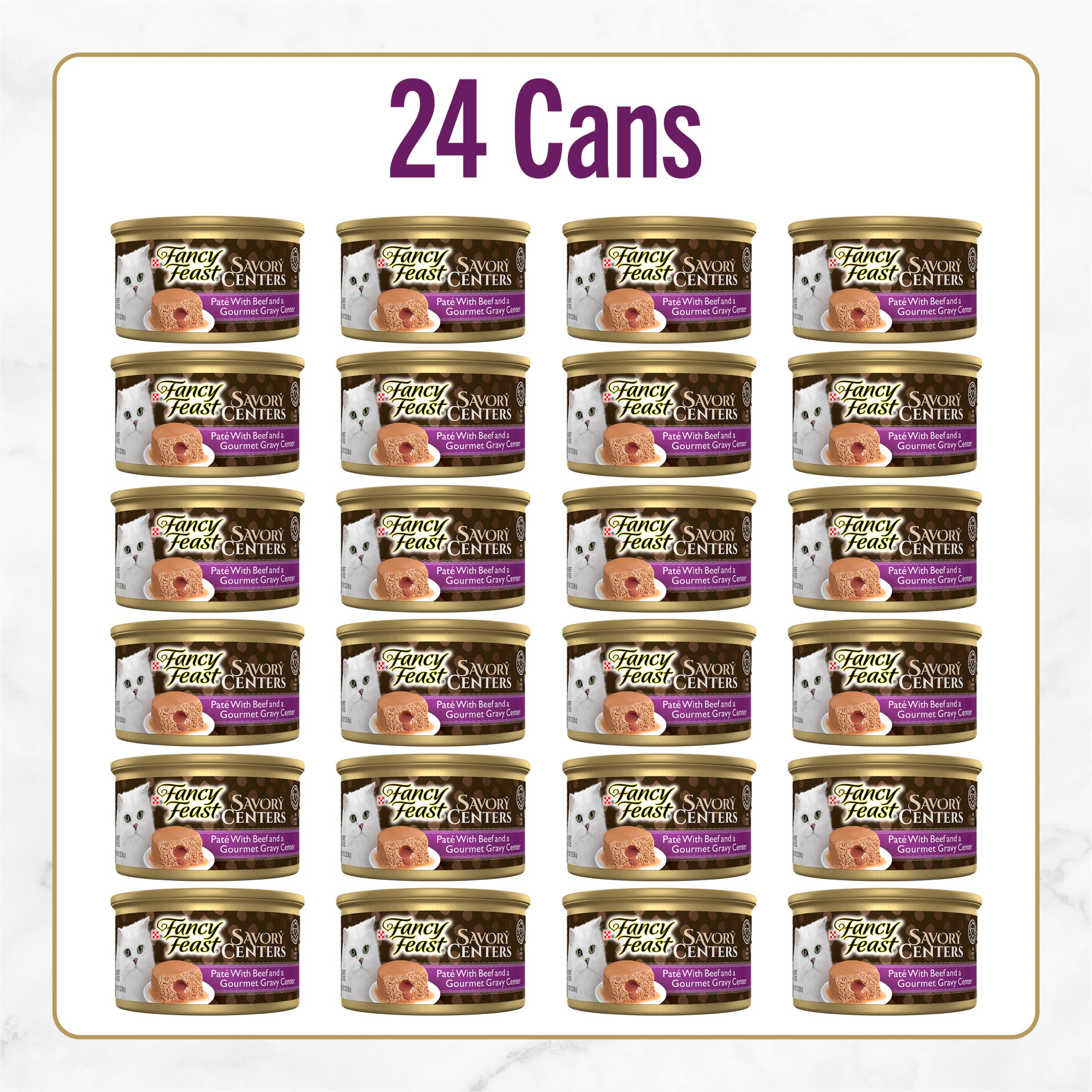 Fancy Feast Savory Centers beef pate interior view; hidden gravy center adds flavor surprise.