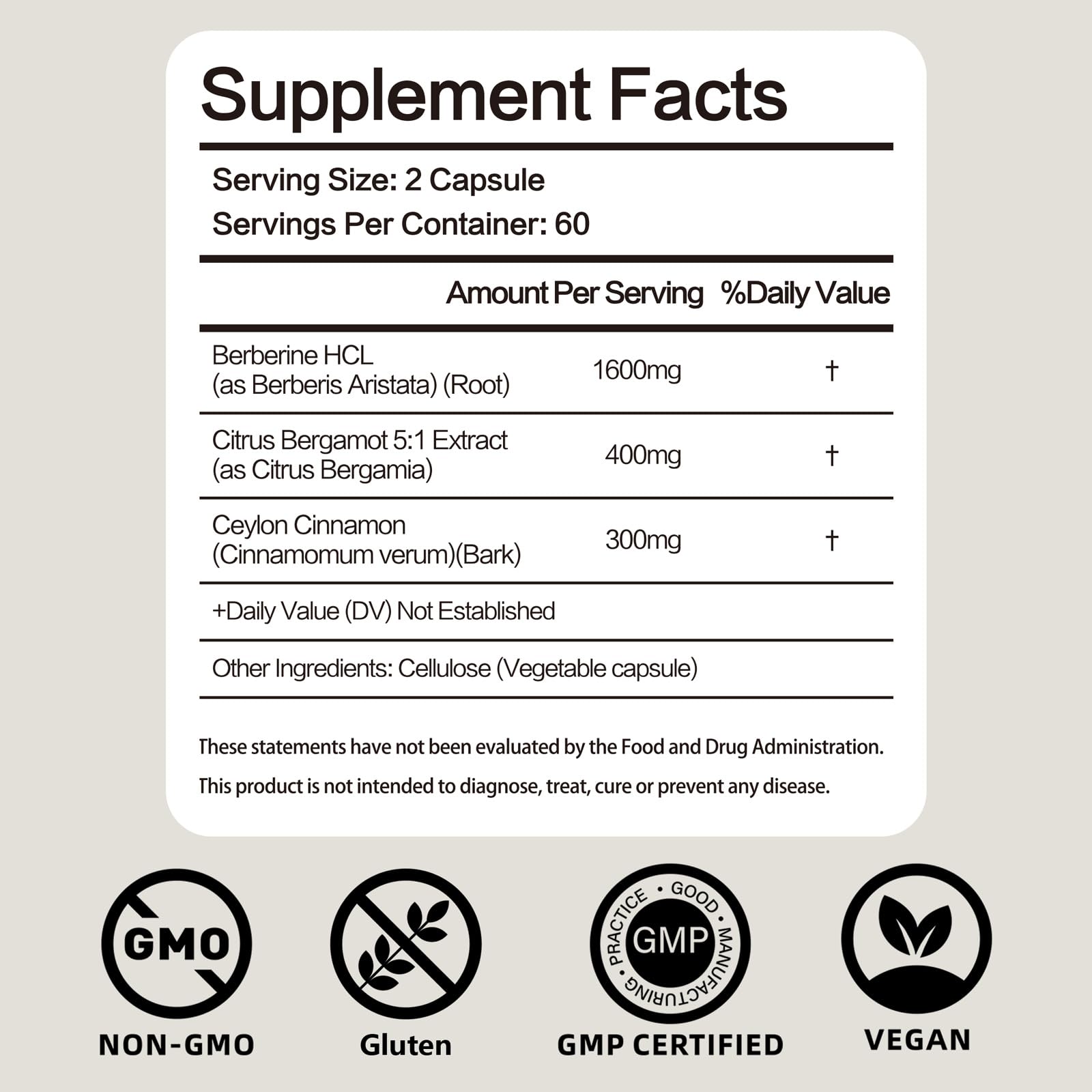 Capsules with cinnamon highlight Berberine HCl formula