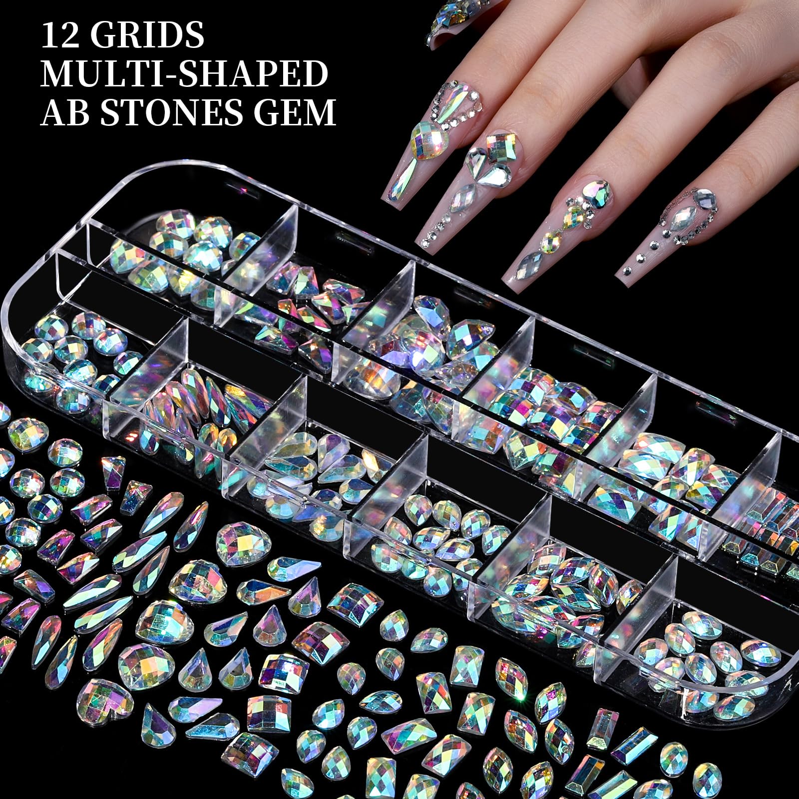 FANDAMEI 12-shape AB gems for versatile nail crafting