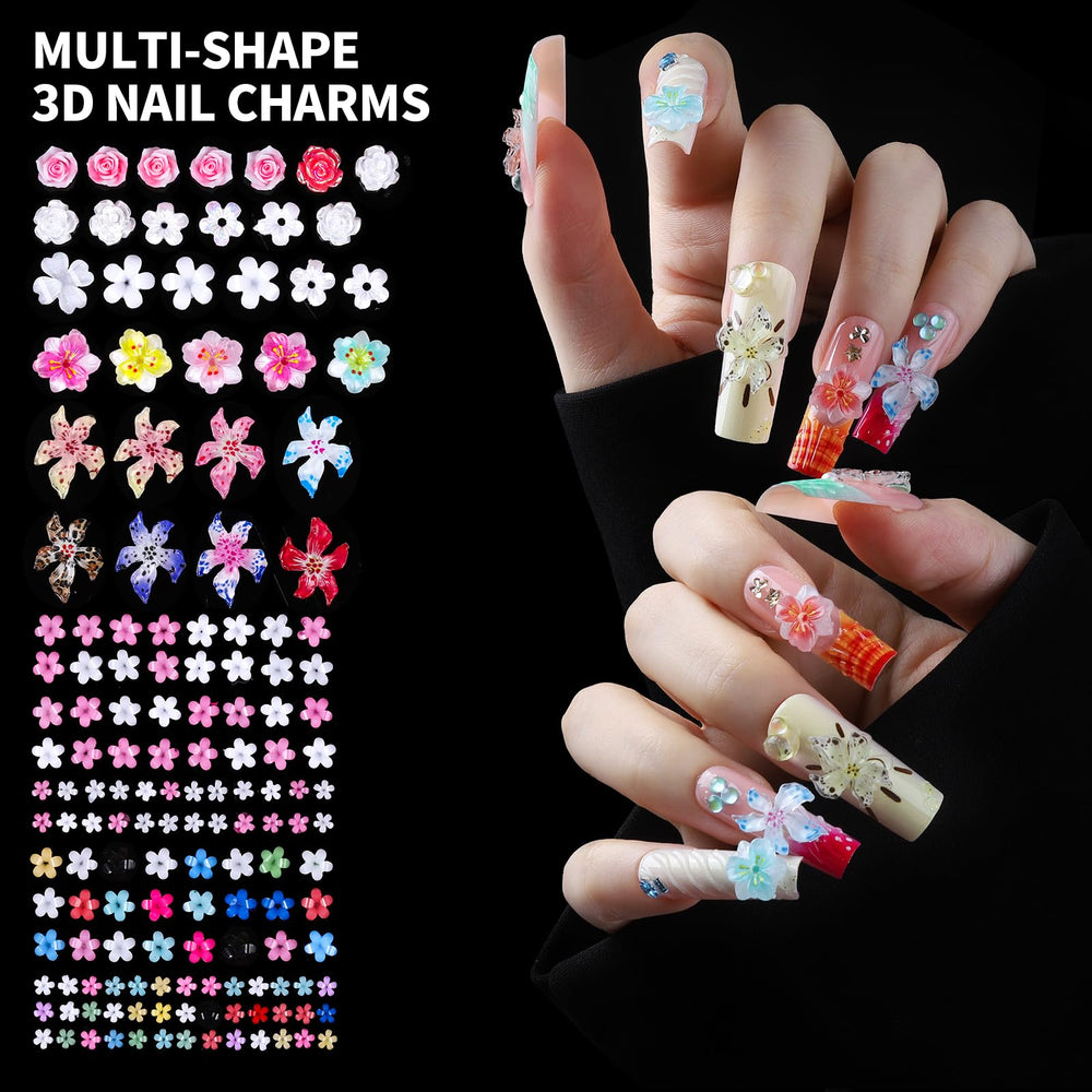 Fandamei 3D heart butterfly and bow charms with iridescent coating for statement nails.