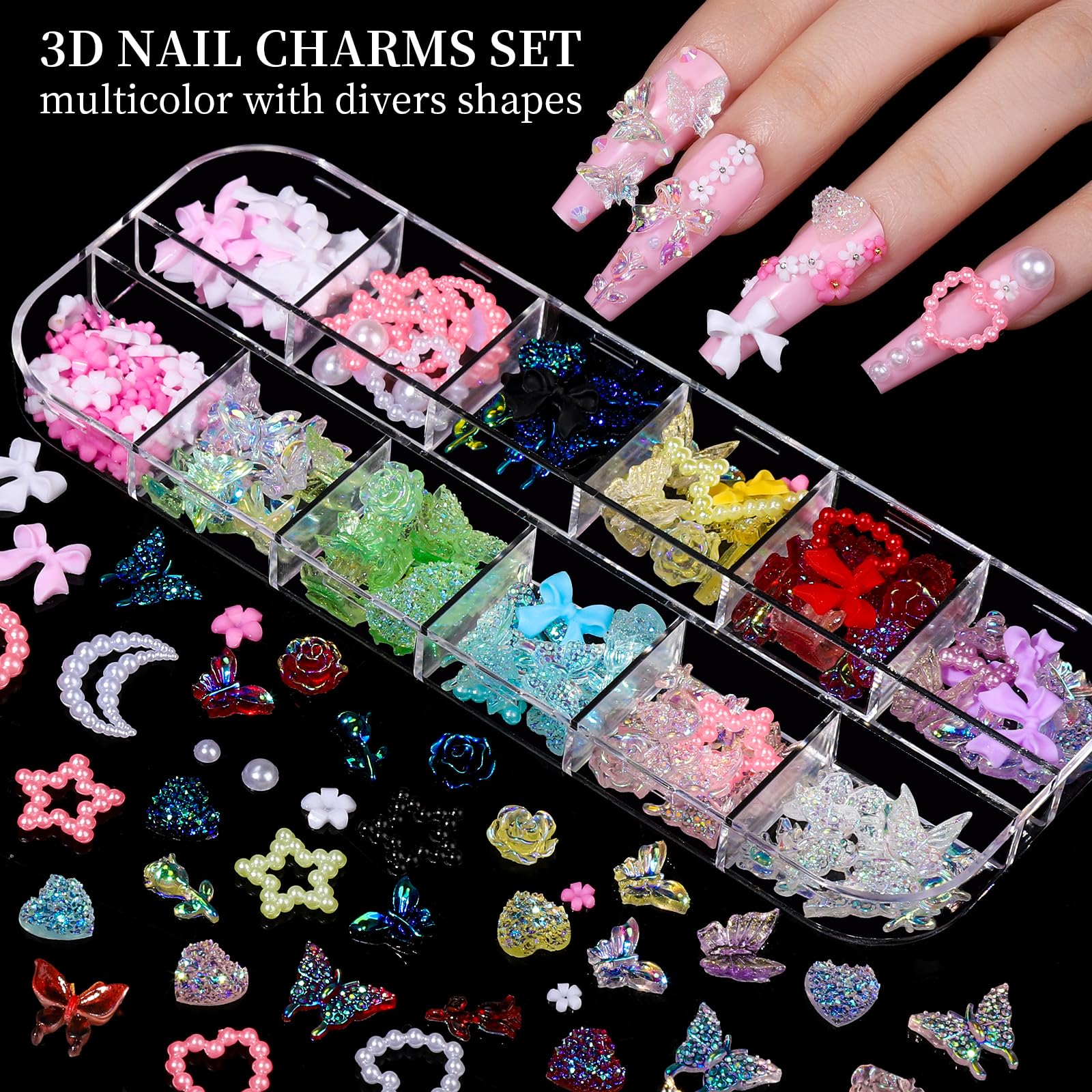 FANDAMEI 3D nail charms butterflies and bows for vibrant, multi-dimensional nails