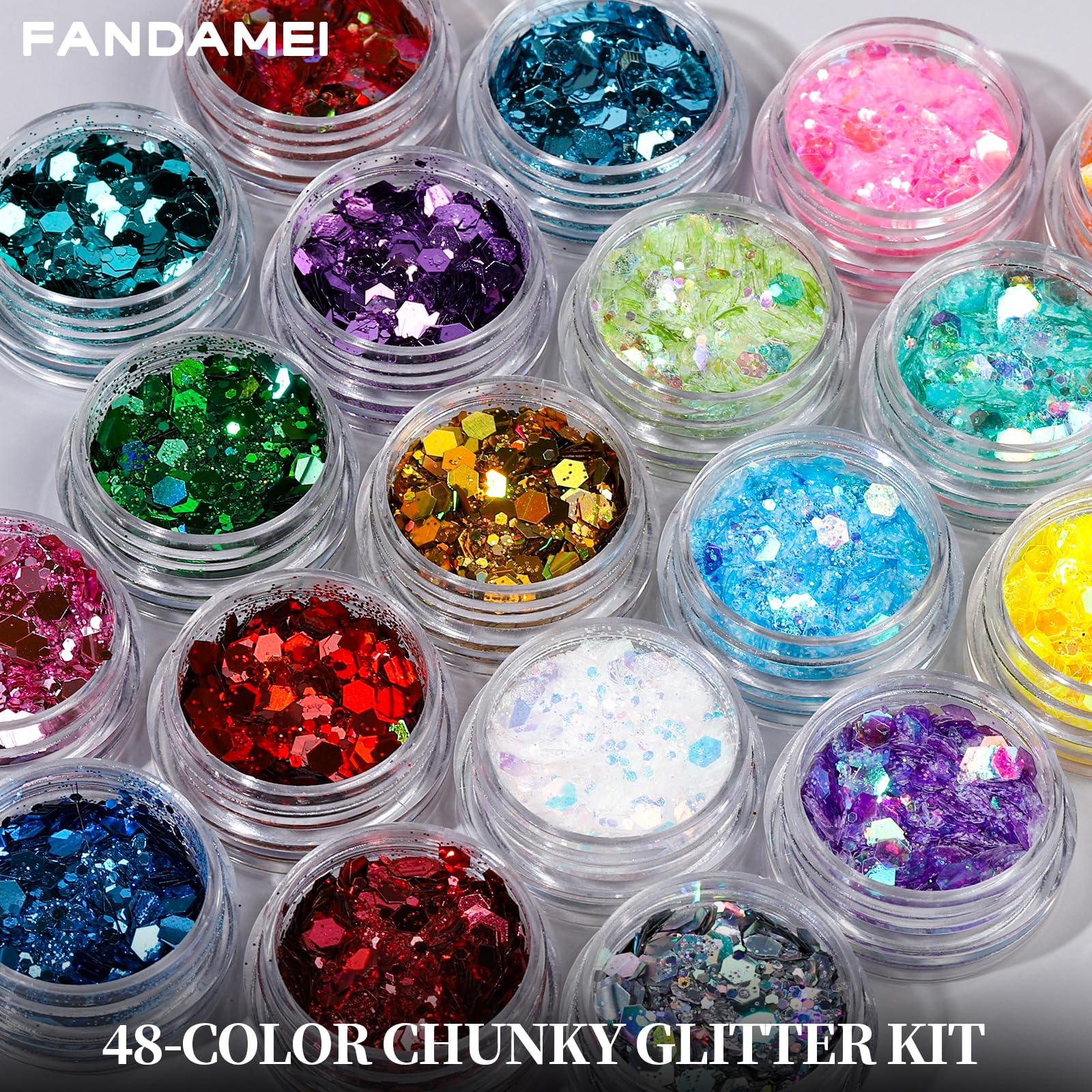 Fandamei 3mm chunky glitter flakes add bold texture to resin art