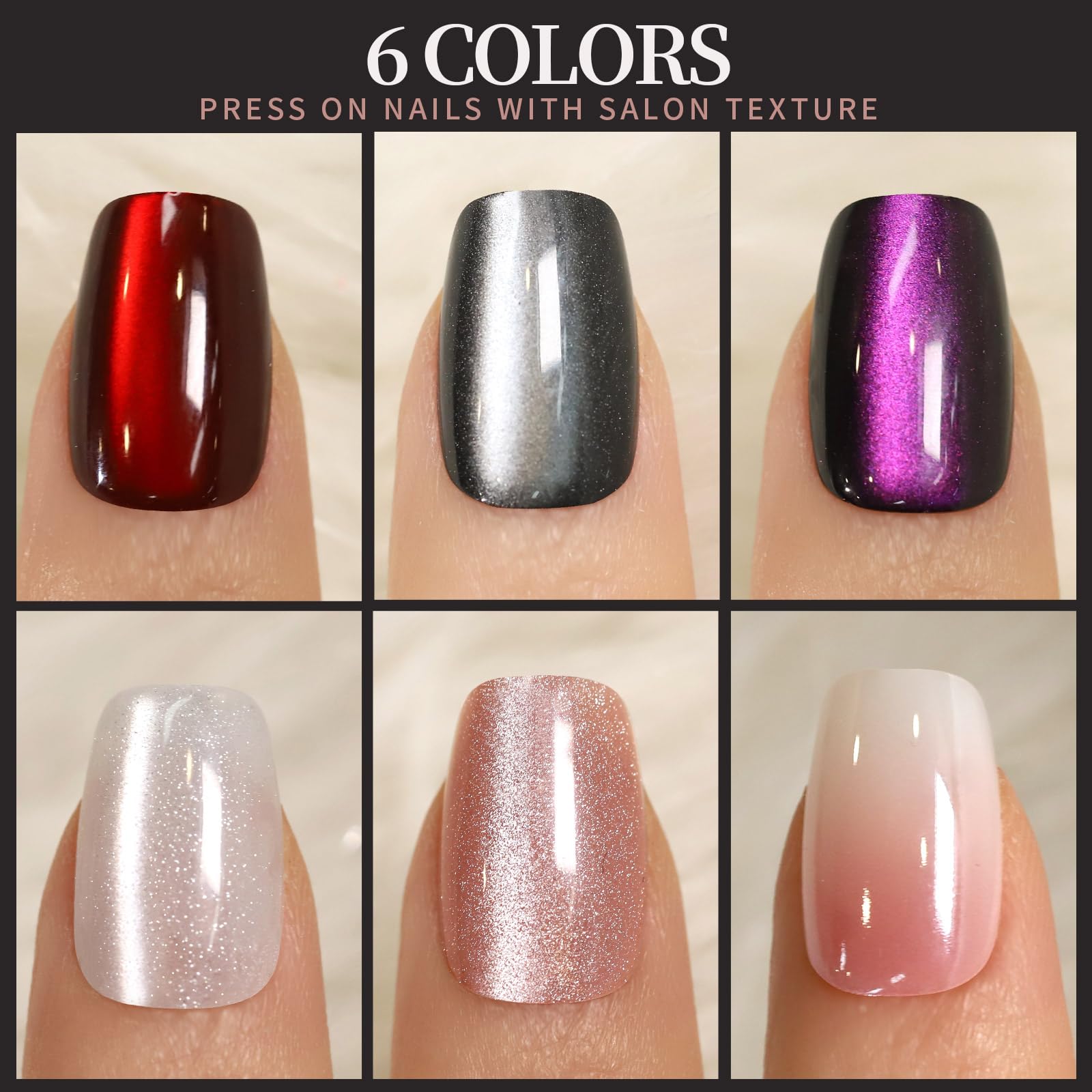 Fandamei cat eye nails close-up shows fine diamond shine on surface.