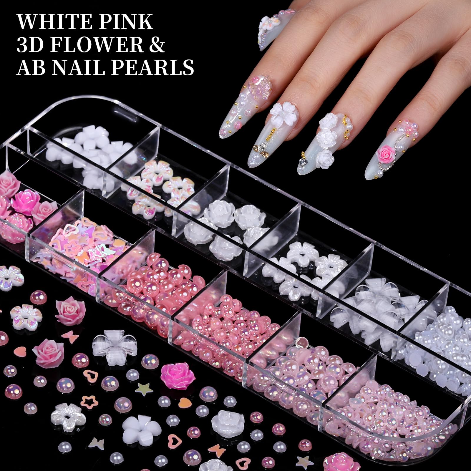 FANDAMEI colorful mixed gems and metal studs for bold, customizable nail designs