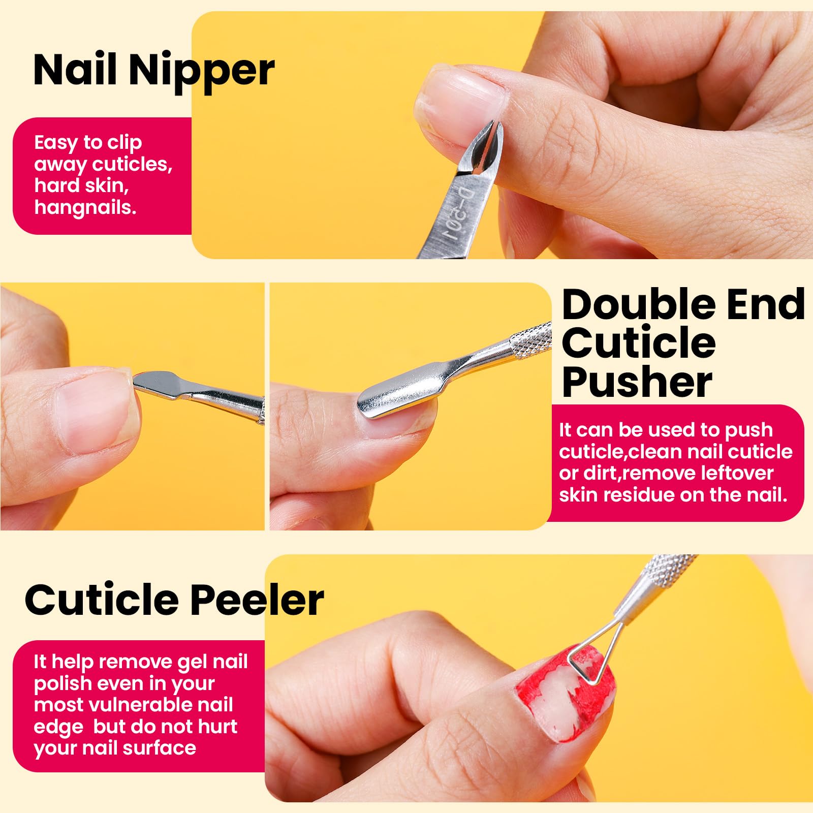 Fandamei cuticle pusher tool for safe cuticle prep