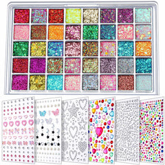FANDAMEI face glitter palette with 40 colors for bold festival looks.
