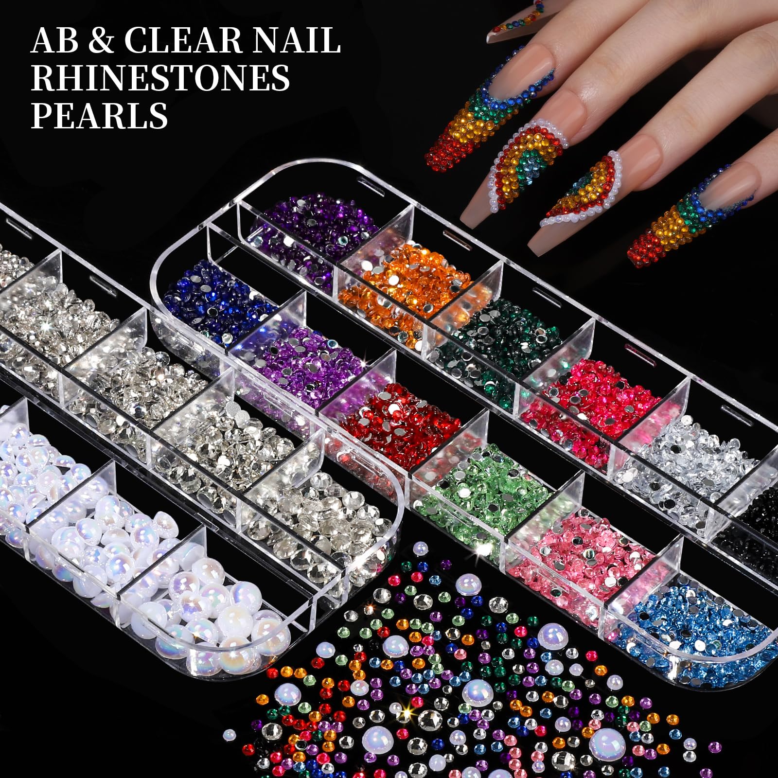 FANDAMEI floral pearls and pastel AB accents for romantic nail looks