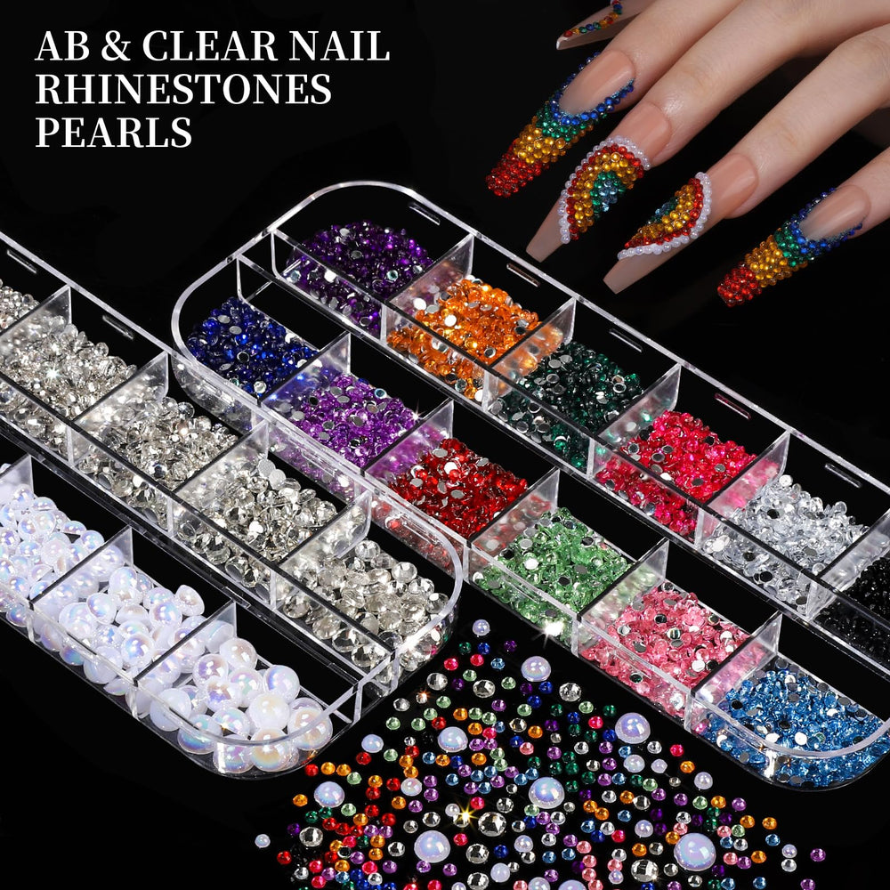 FANDAMEI floral pearls and pastel AB accents for romantic nail looks