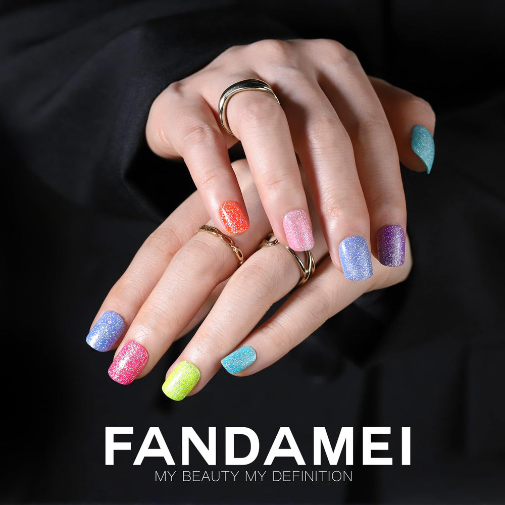 Fandamei glitter nails with fine and chunky glitter for radiant shine.