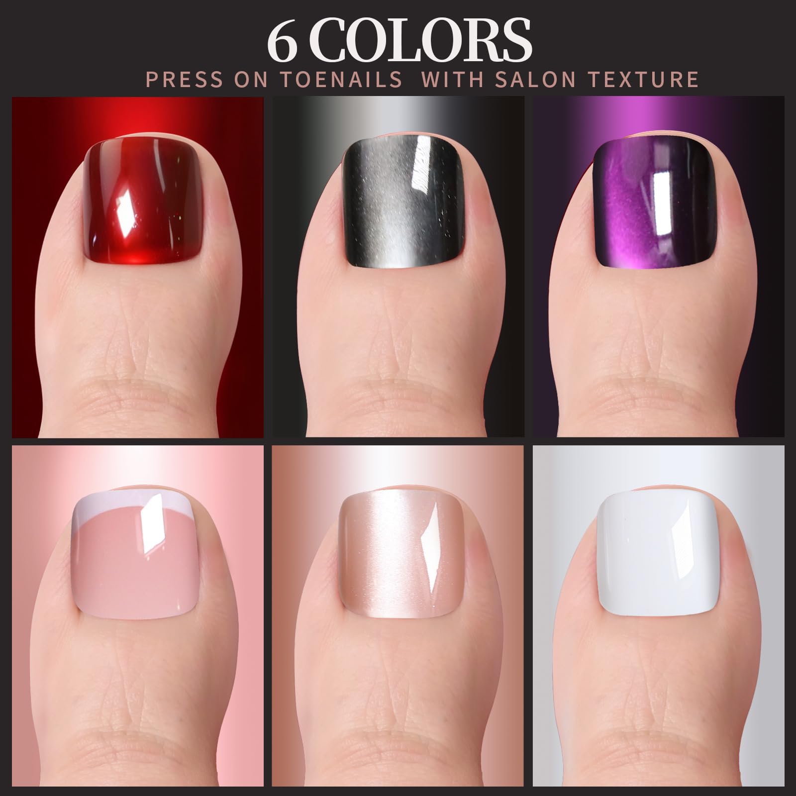 Fandamei glossy white toenails create a clean base for nail art.