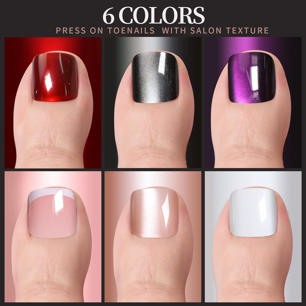 Fandamei glossy white toenails create a clean base for nail art.
