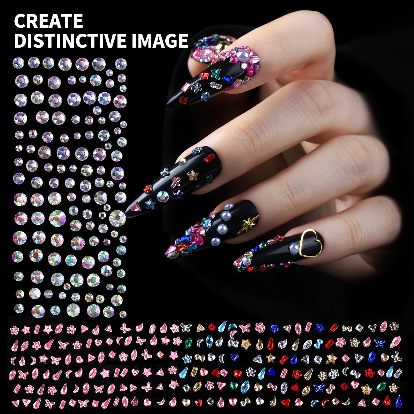 Fandamei half-pearl nails with gold and silver studs for luxe accents.