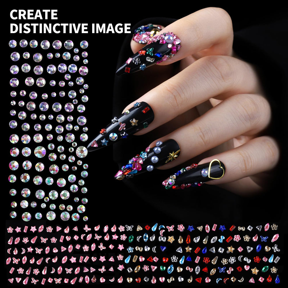 Fandamei half-pearl nails with gold and silver studs for luxe accents.