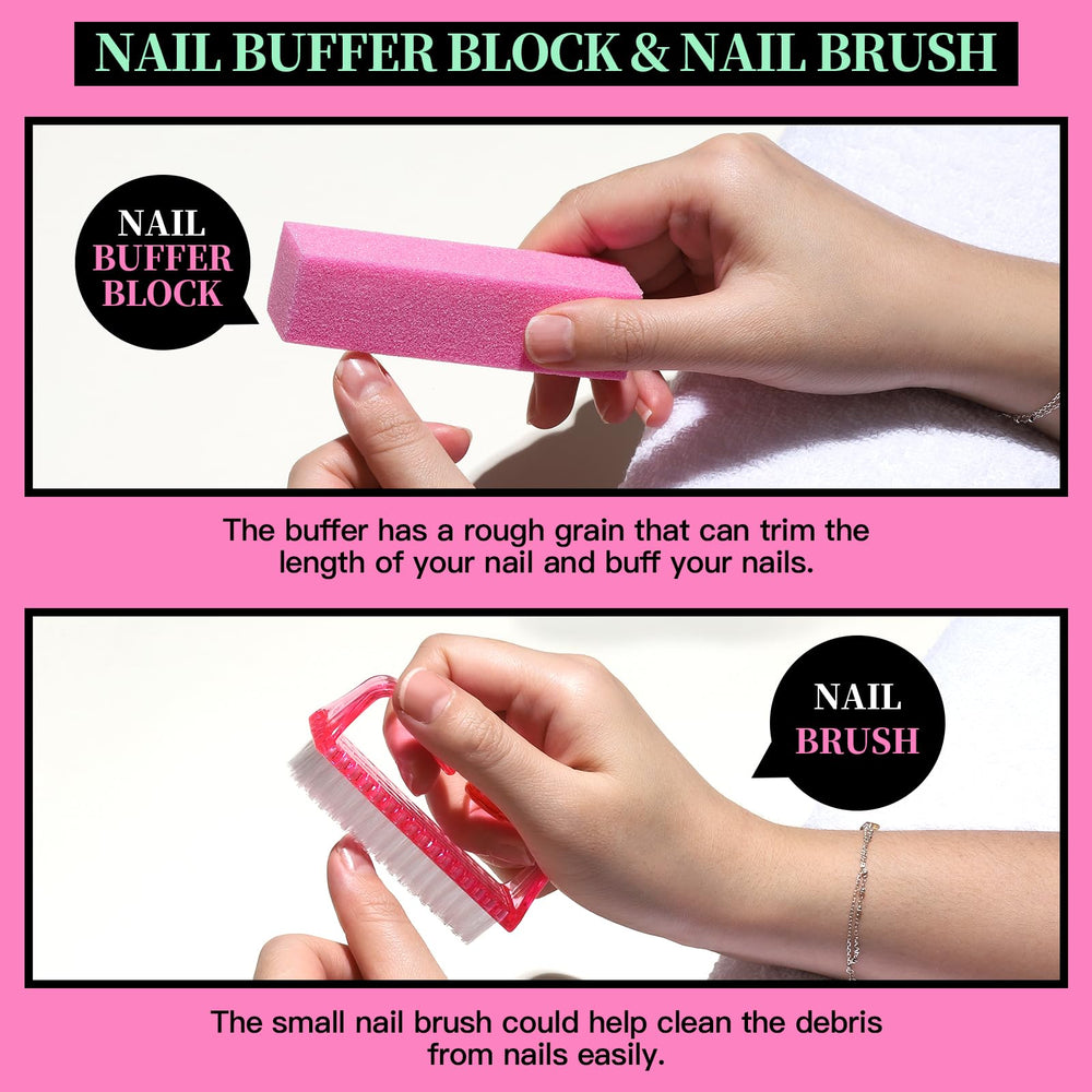 Fandamei pink buffer block creates an even, glossy nail surface.