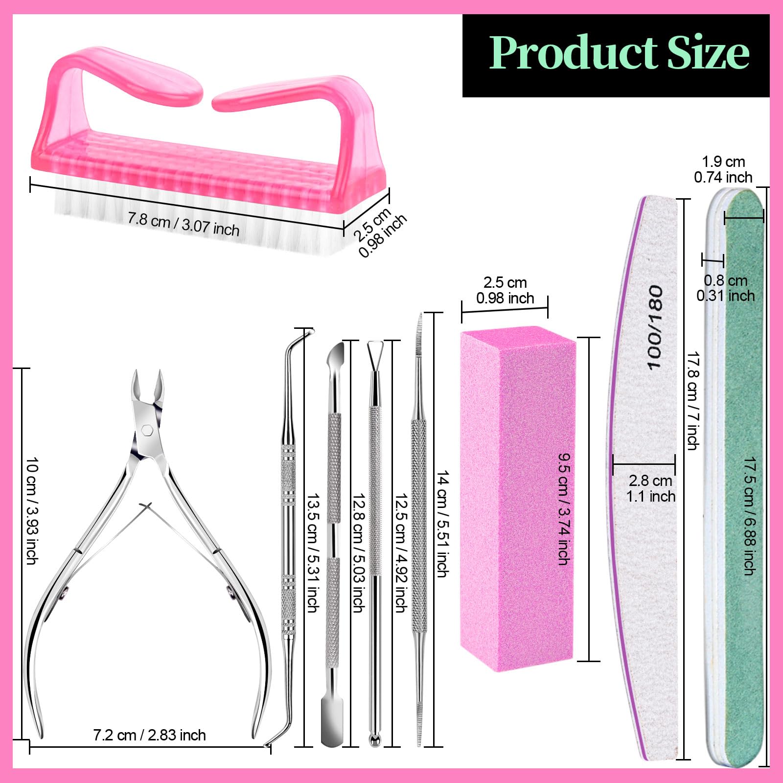 Fandamei pink nail brush for cleaning residue after filing.