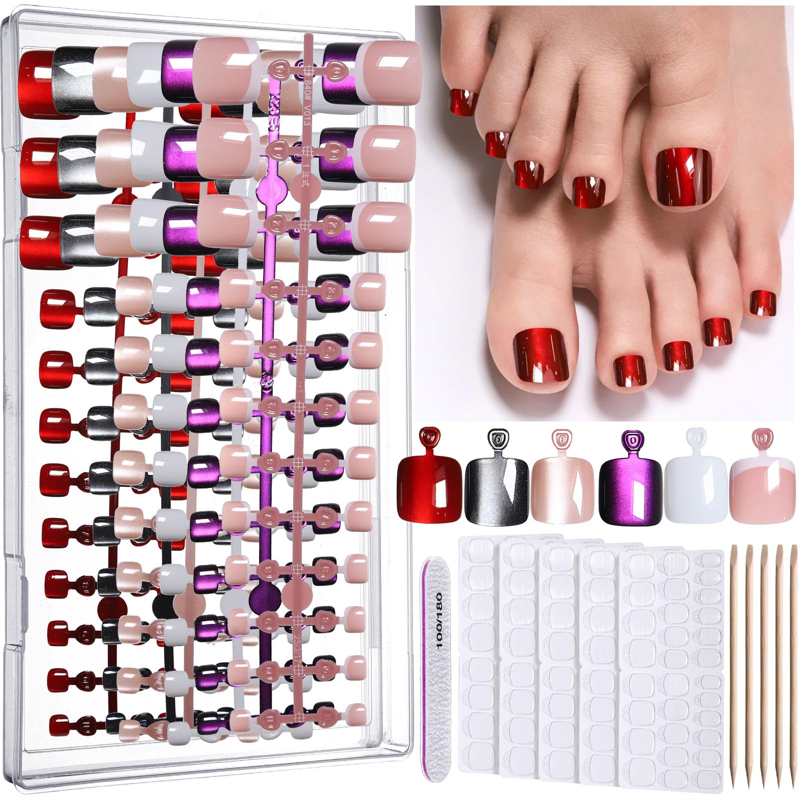 Fandamei press-on toenails kit with six colors for quick stylish nails.