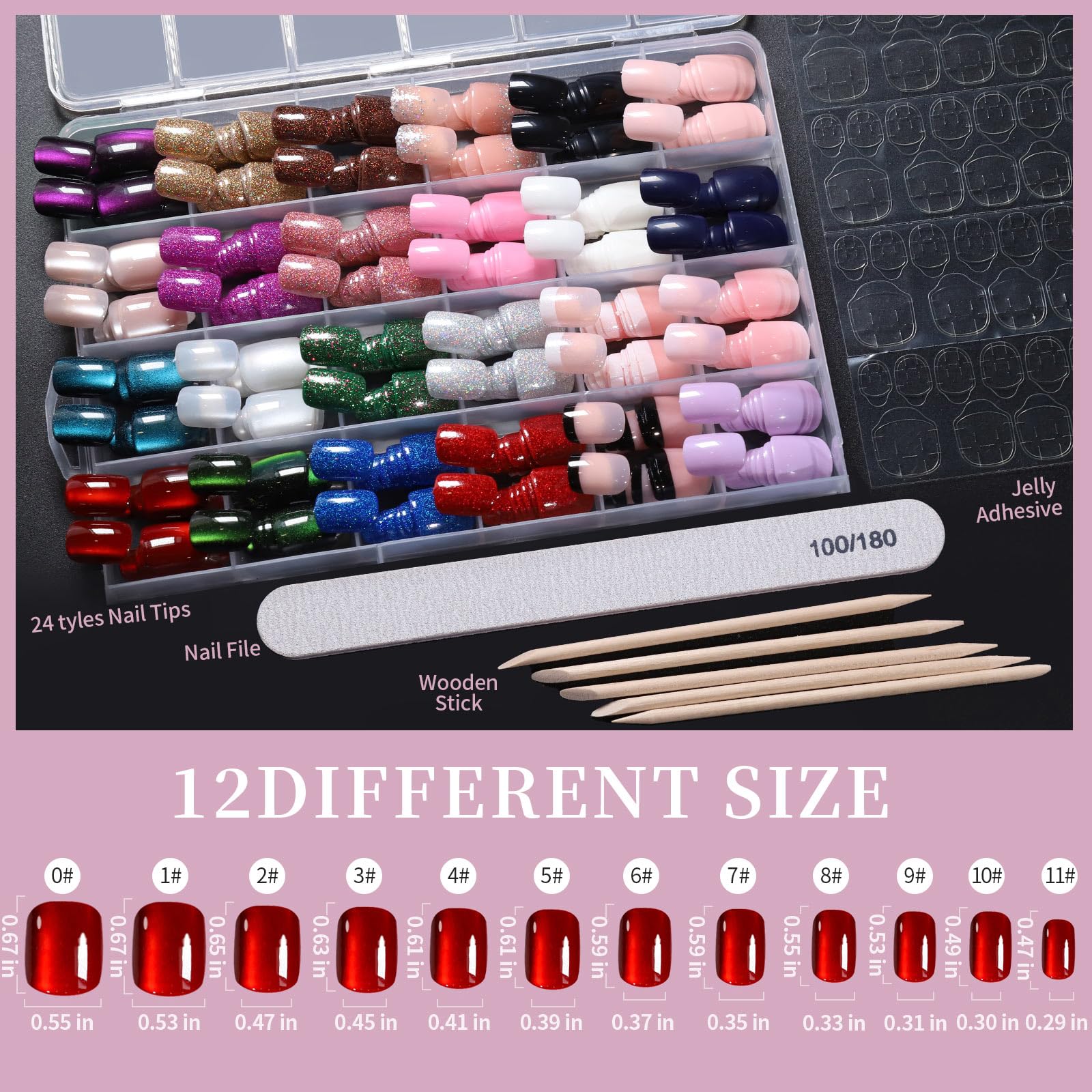 Fandamei short round nails set of 576 pieces for easy wear
