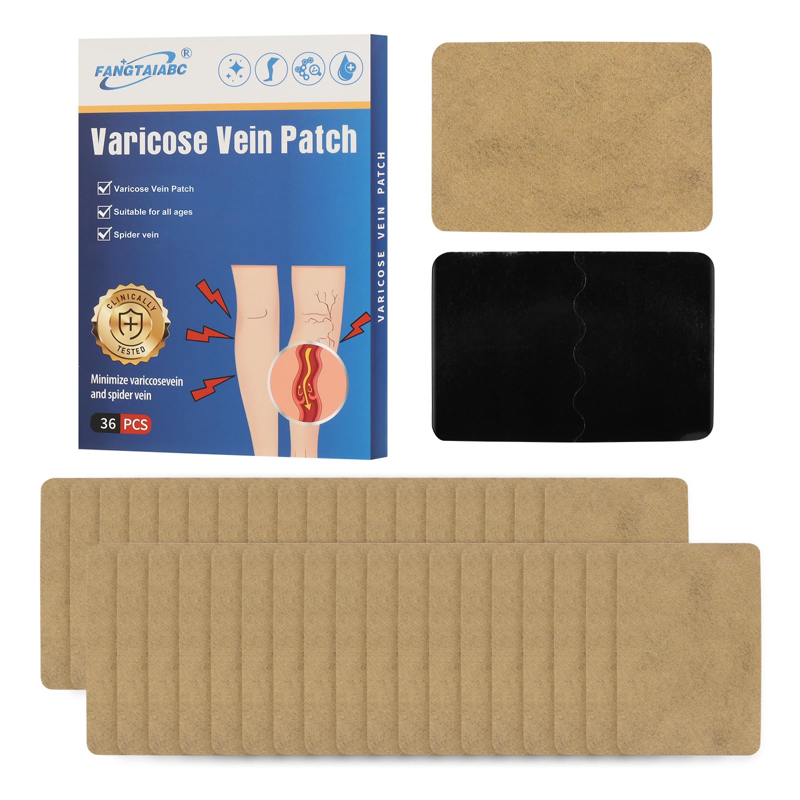 Fangtaiabc 36-piece varicose vein patch pack for daily leg care.