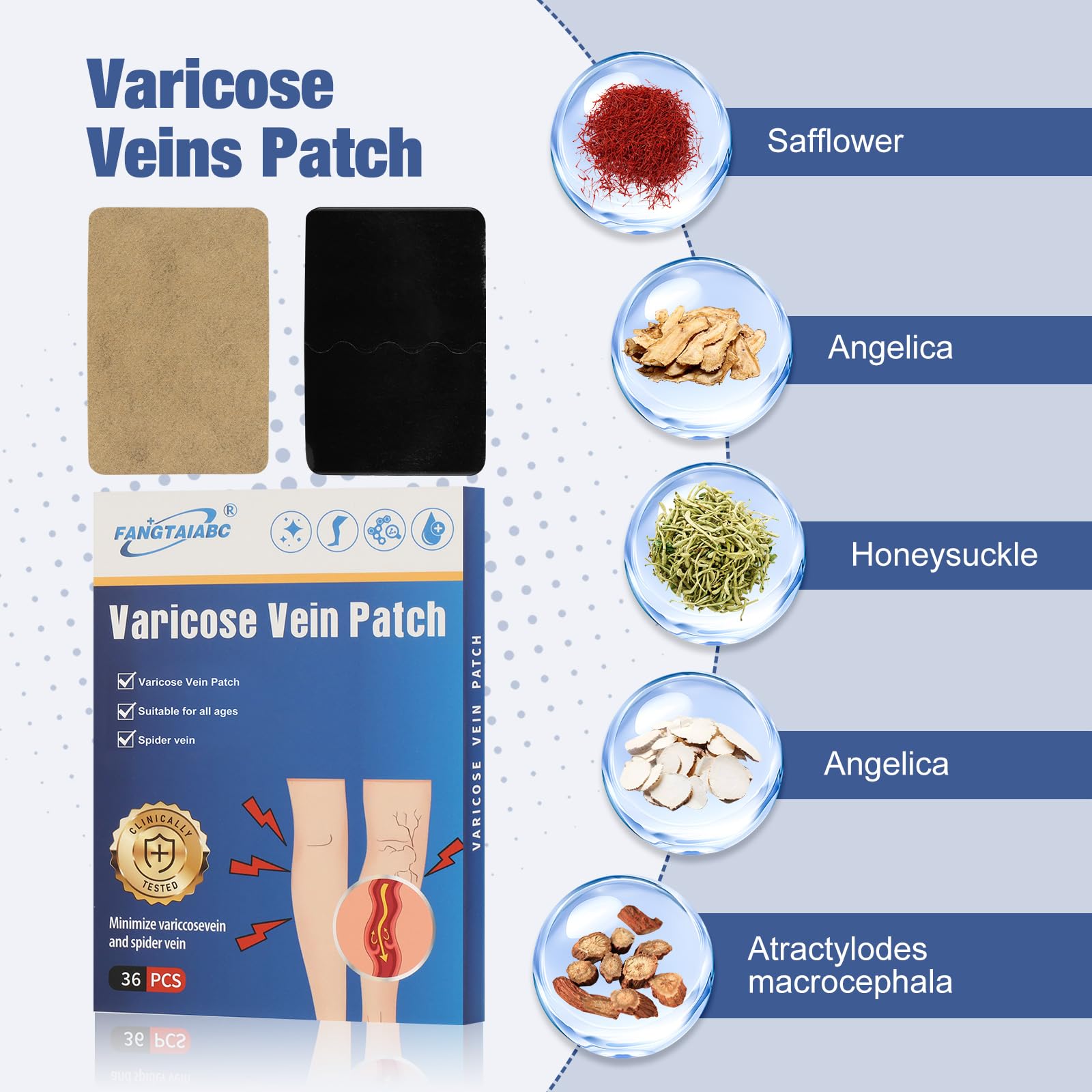Fangtaiabc varicose vein patch pack in box ready to use.