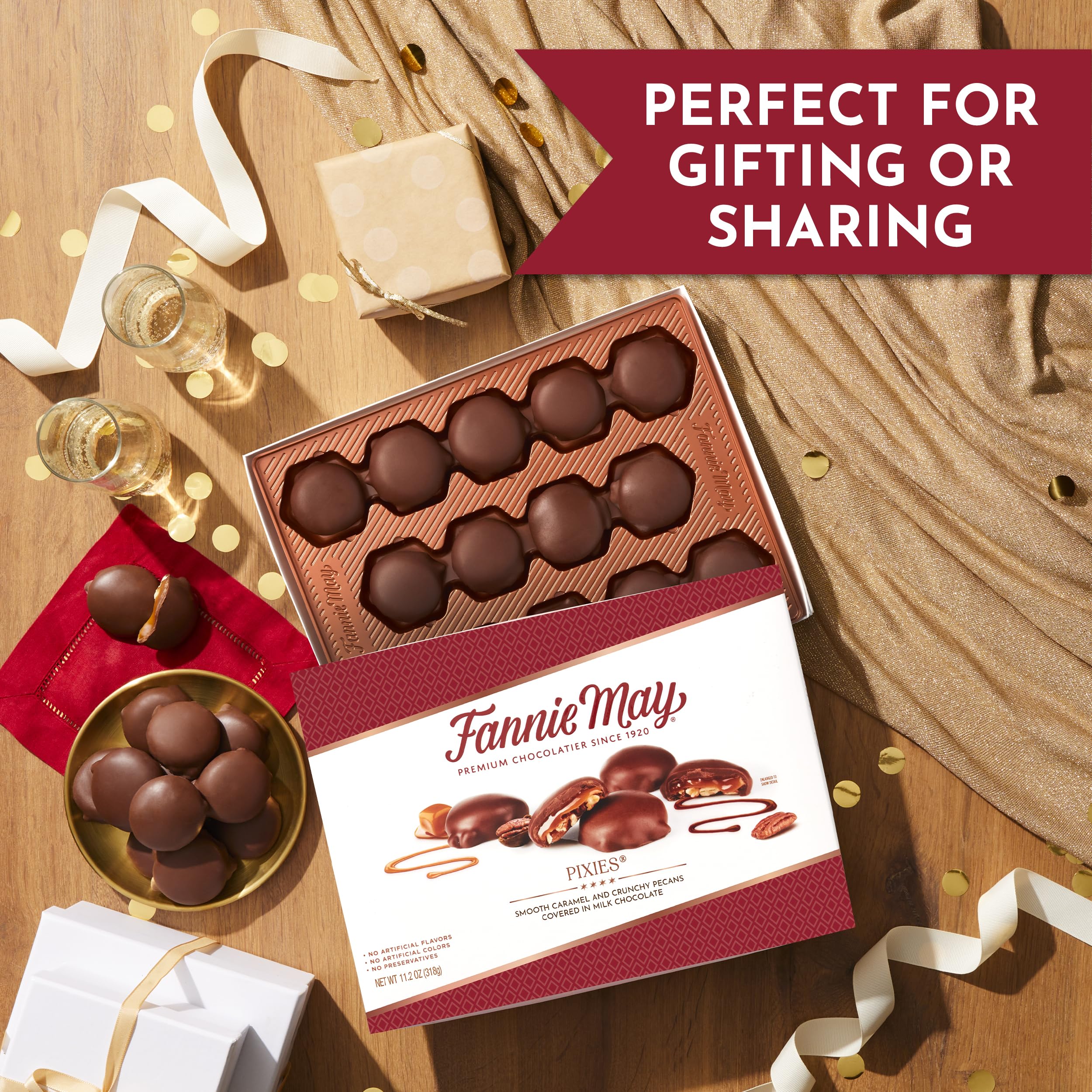 Fannie May Pixies heritage since 1946, nostalgic chocolate confections.