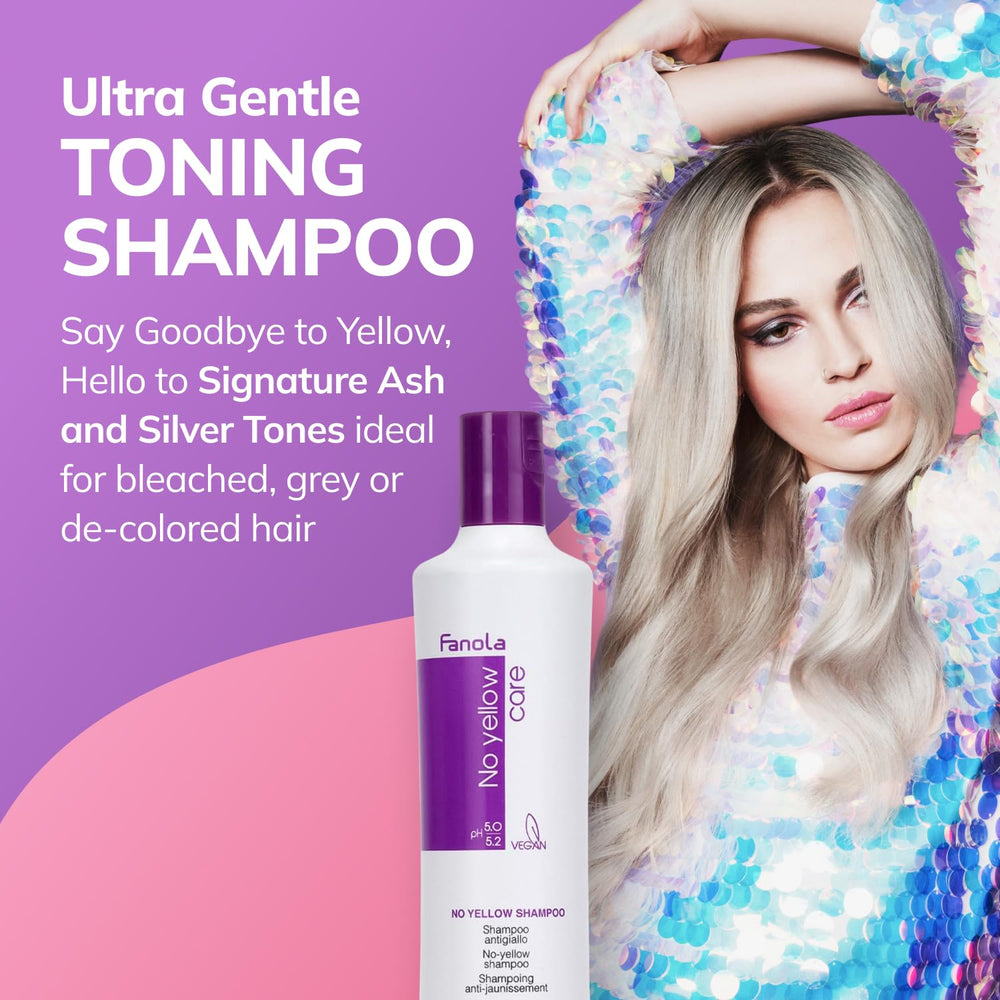 Foamy purple lather from Fanola No Yellow brightens blonde and grey hair.