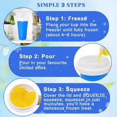 Fans-One Slushie Cup pour-juice-to-slush showing easy DIY cold treat at home.