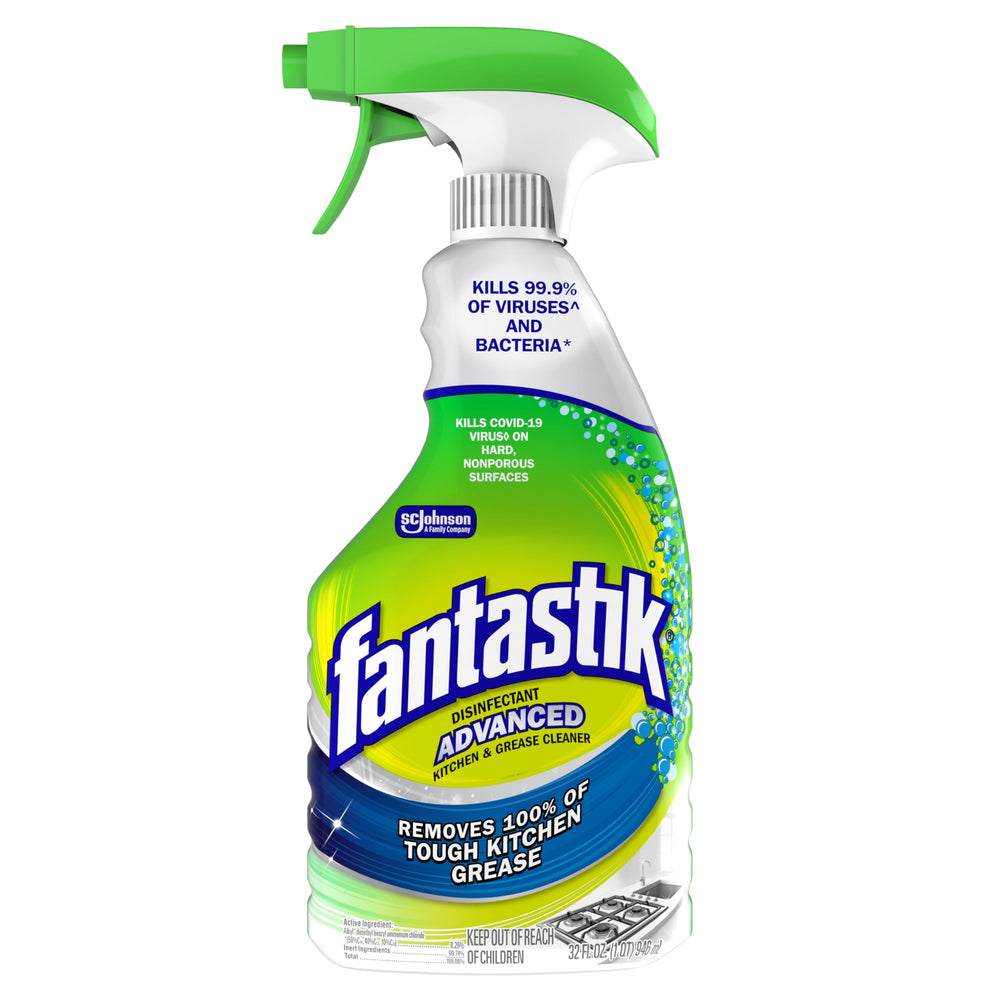 Fantastik Advanced Kitchen Cleaner bottle shown ready to tackle grease on surfaces.
