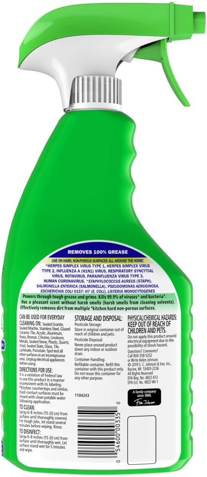 Fantastik all-purpose cleaner trigger lemon bathroom surface close-up signaling streak-free results.