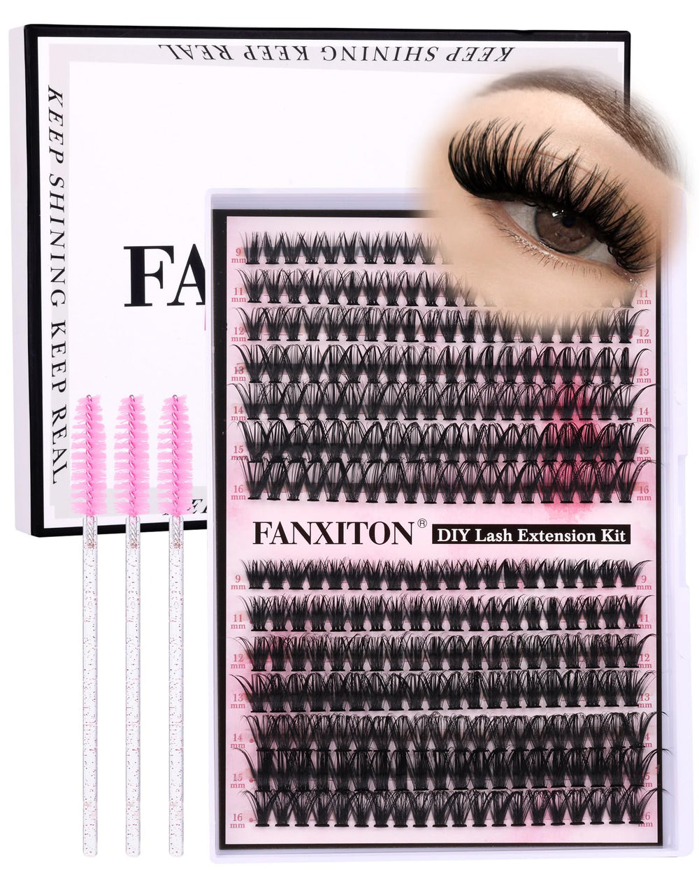 FANXITON DIY lash cluster kit 280 pcs for dramatic volume and natural feel.