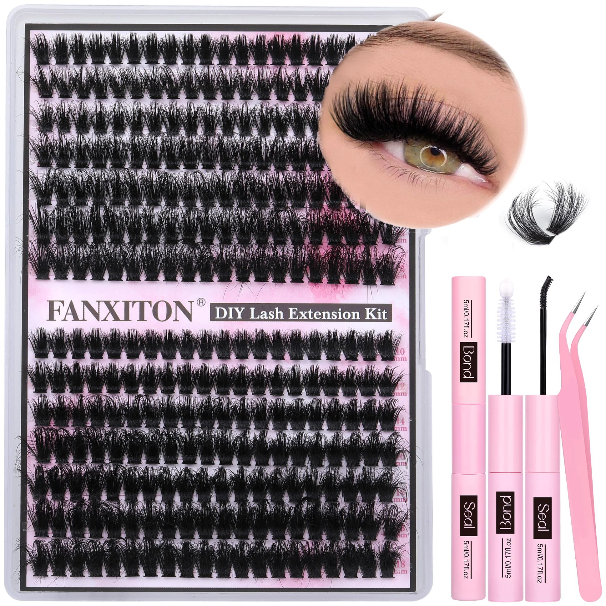 FANXITON lash clusters kit 280 pcs for bold, DIY lash looks.