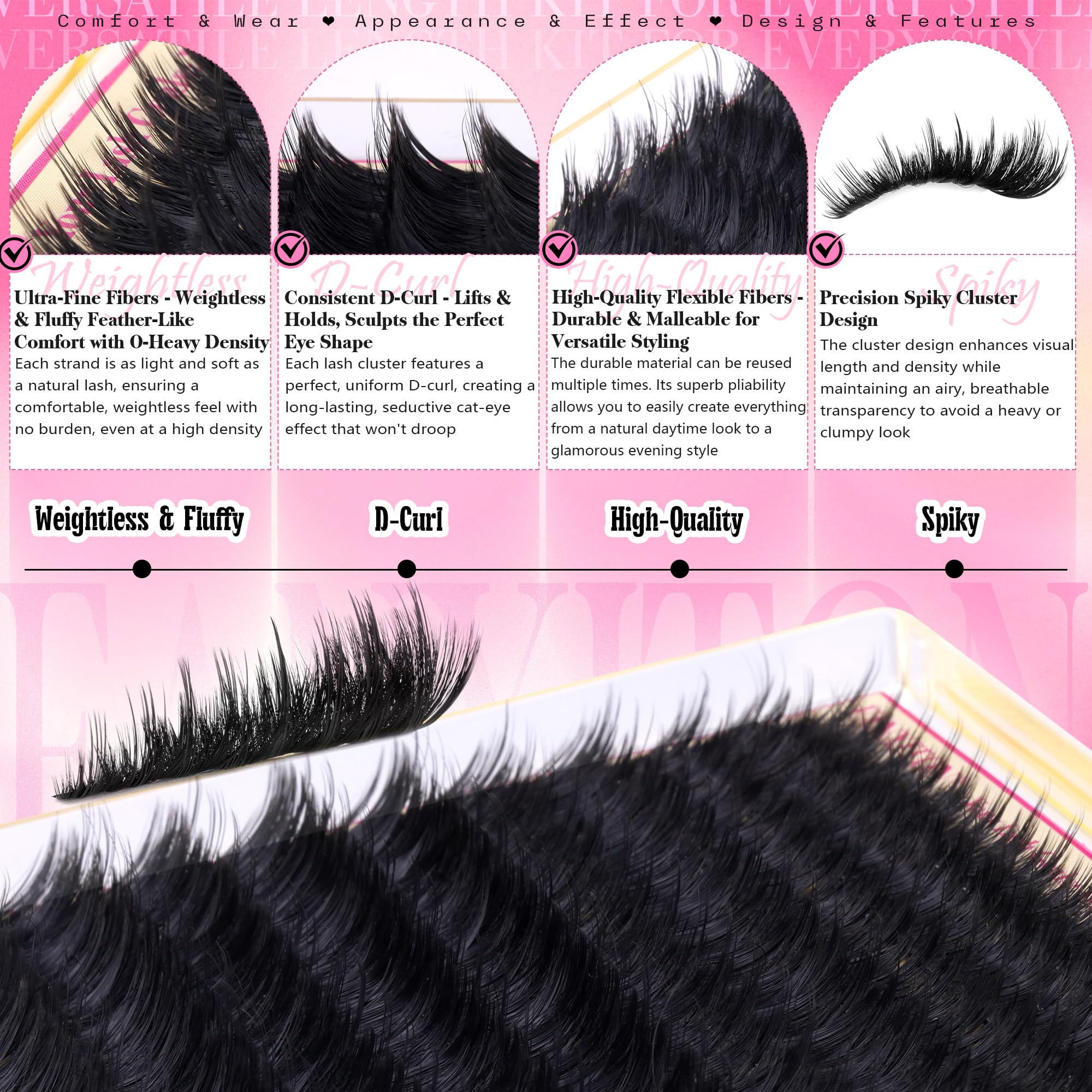 FANXITON cat-eye style clusters lift the lash line and add drama.