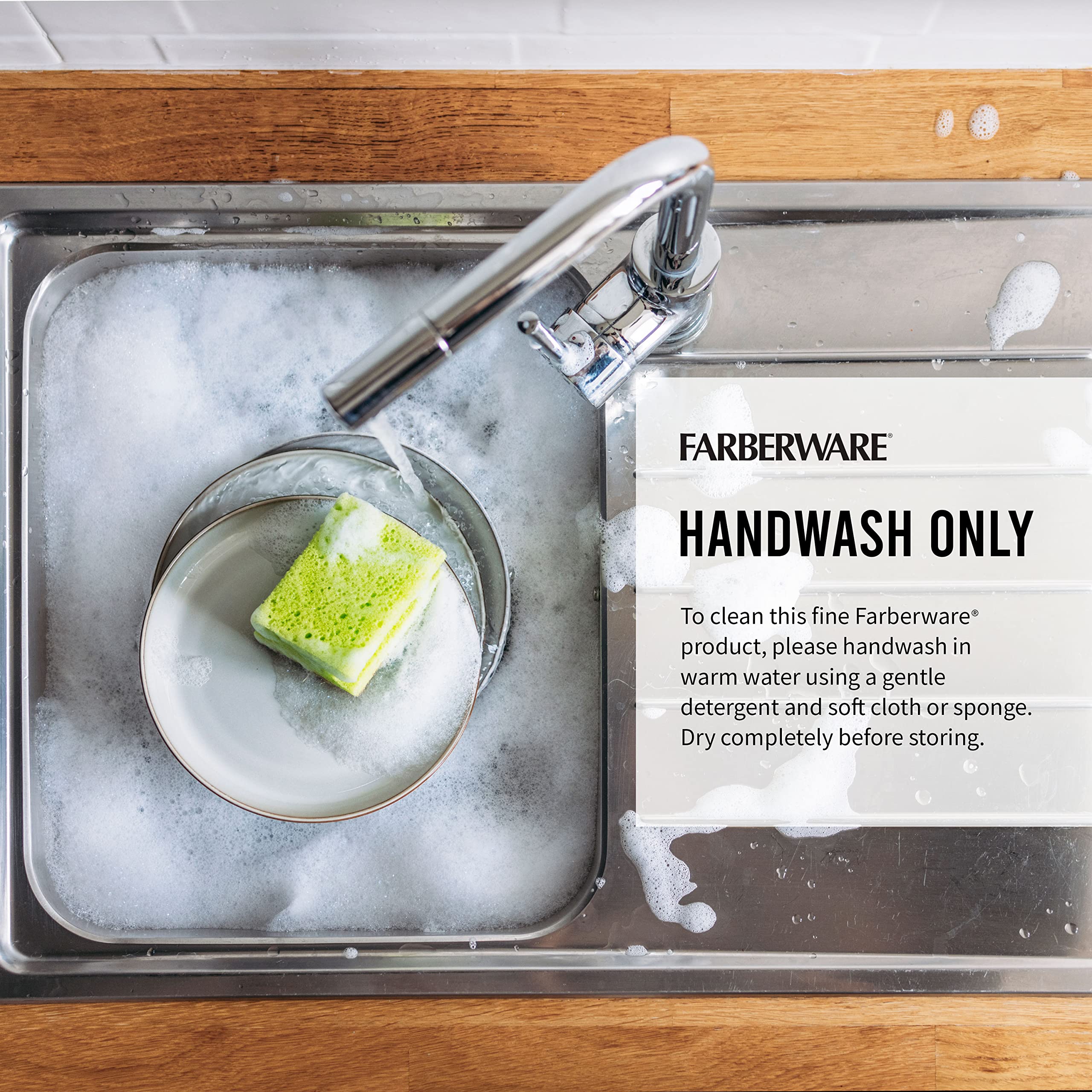 Farberware Edgekeeper care: hand washing helps maintain finish and edge.