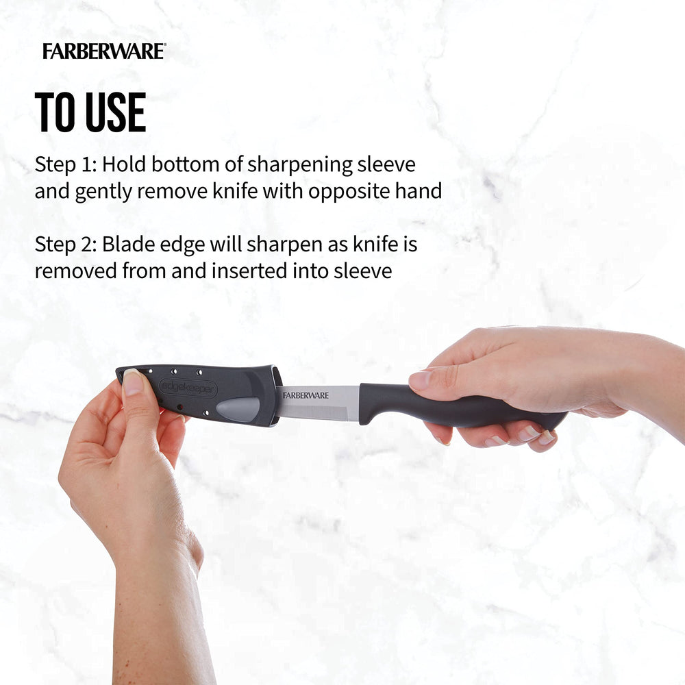 Farberware Edgekeeper sharpening sleeve protects and stores the knife.