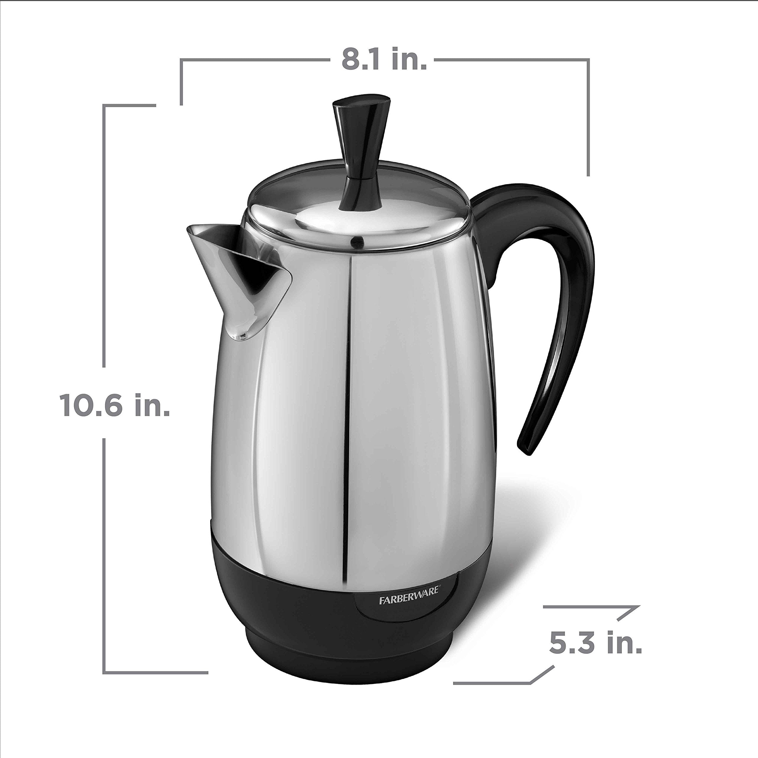 Farberware eight-cup capacity fits small households or offices.