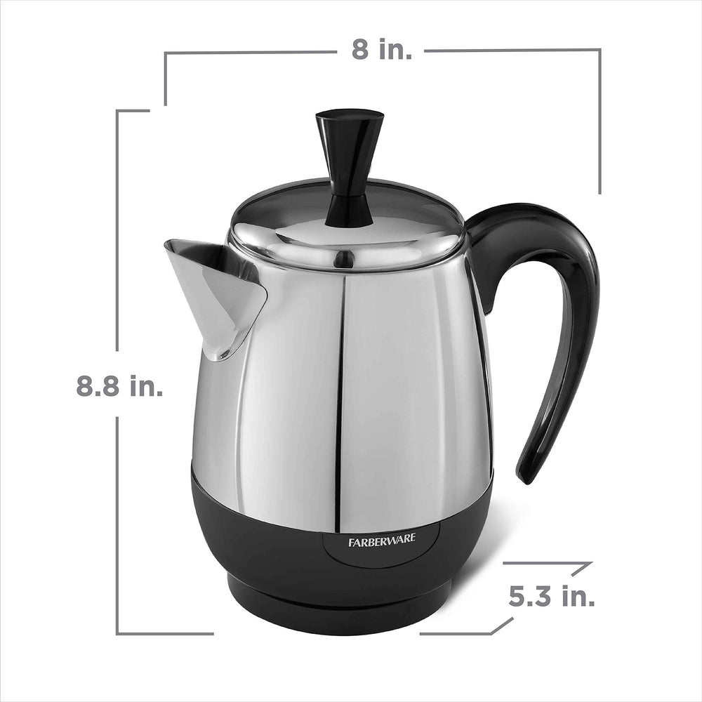 Farberware percolator cool-touch handle image communicates safe handling.