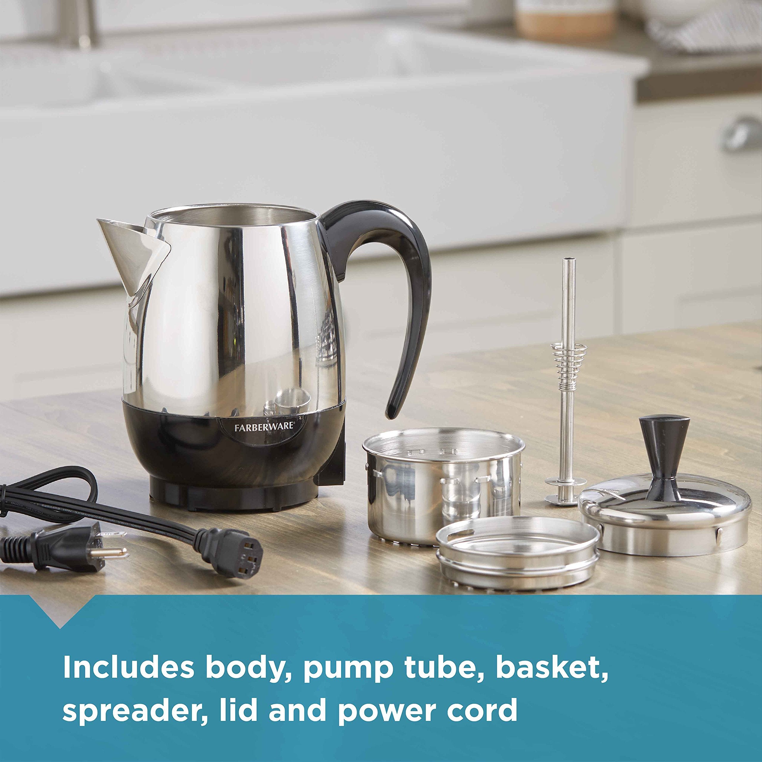 Farberware percolator detachable cord photo highlights easy serving and storage.