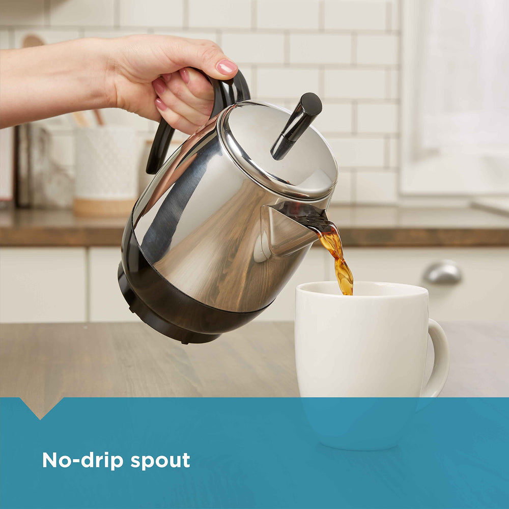 Farberware percolator keep-warm function visual suggests coffee stays warm longer.
